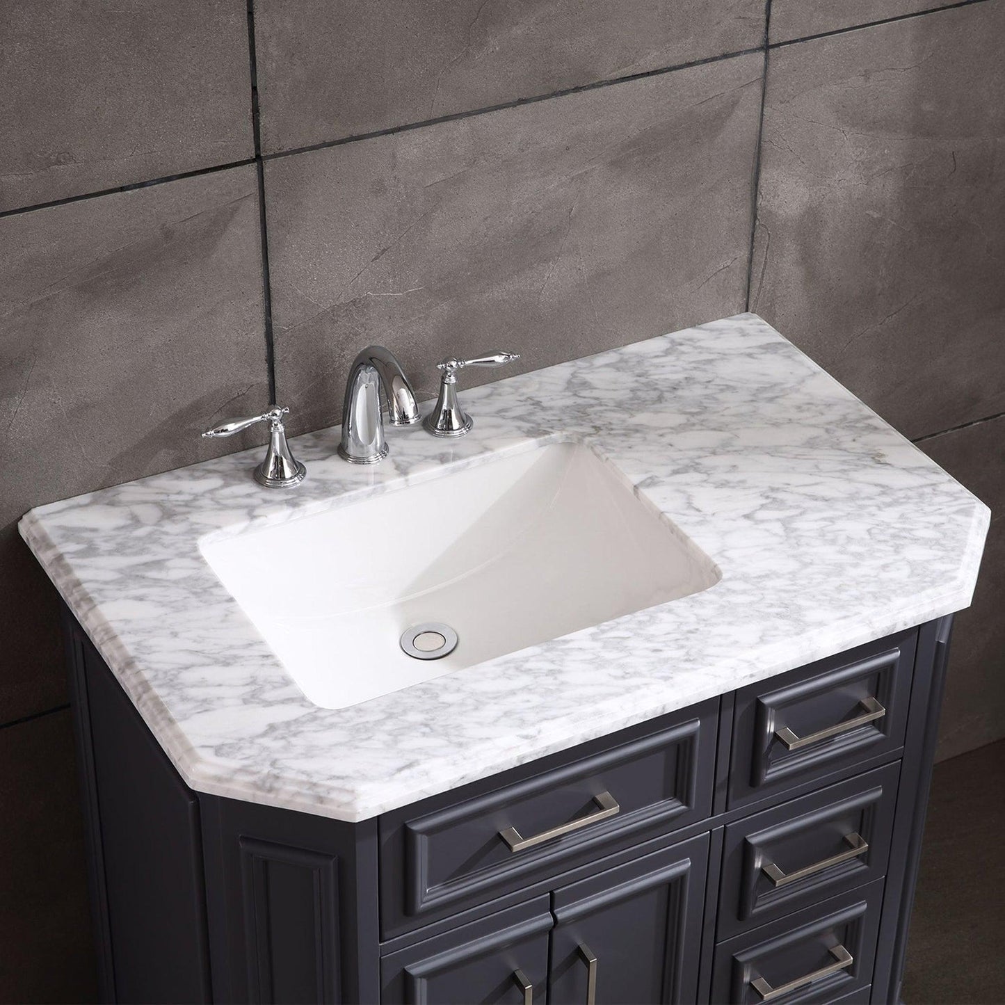 Eviva Glory 42" x 33" Dark Gray Bathroom Vanity With Carrara Marble Countertop and Single Porcelain Sink