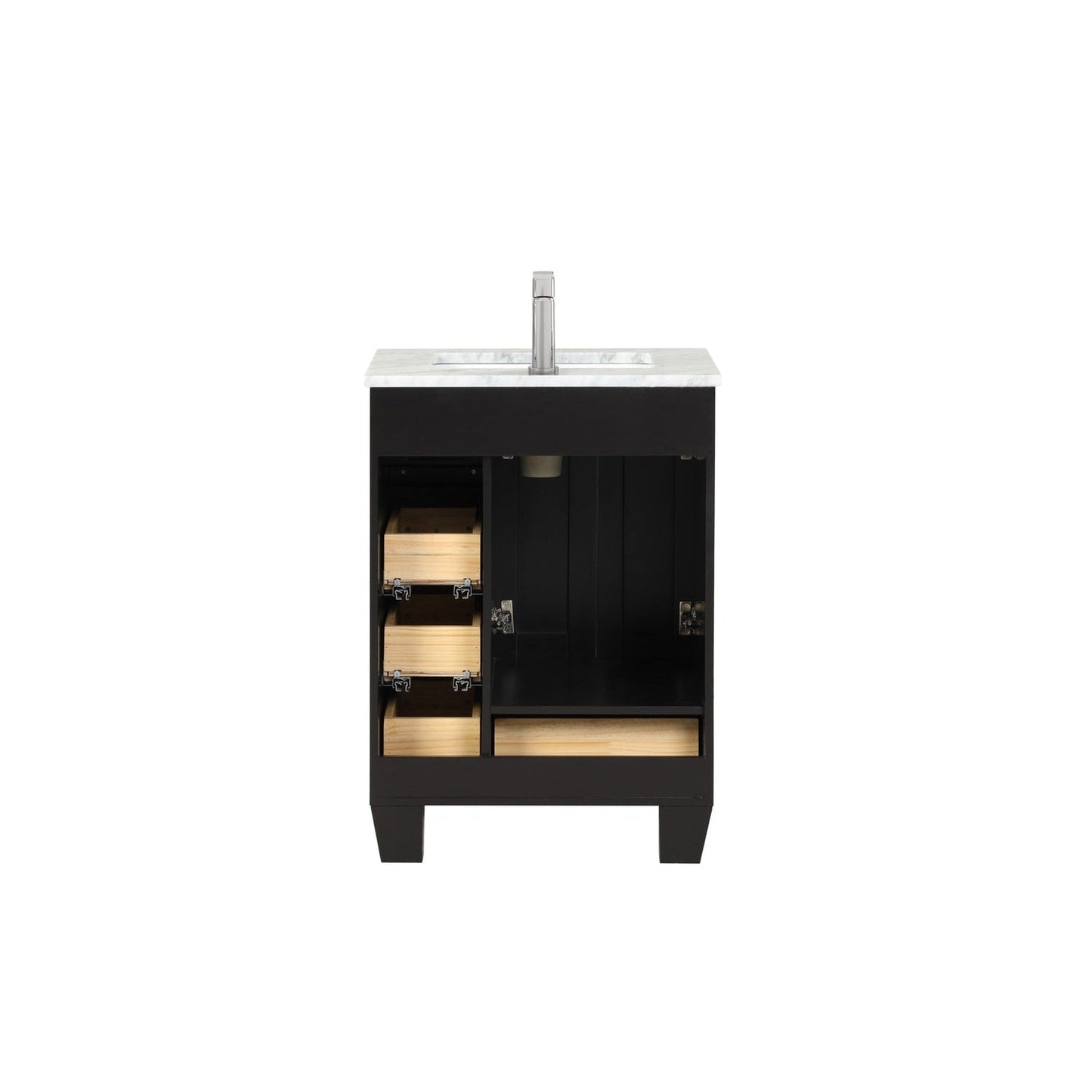 Eviva Happy 24" x 34" Espresso Freestanding Bathroom Vanity With White Carrara Marble Top and Single Undermount Porcelain Sink