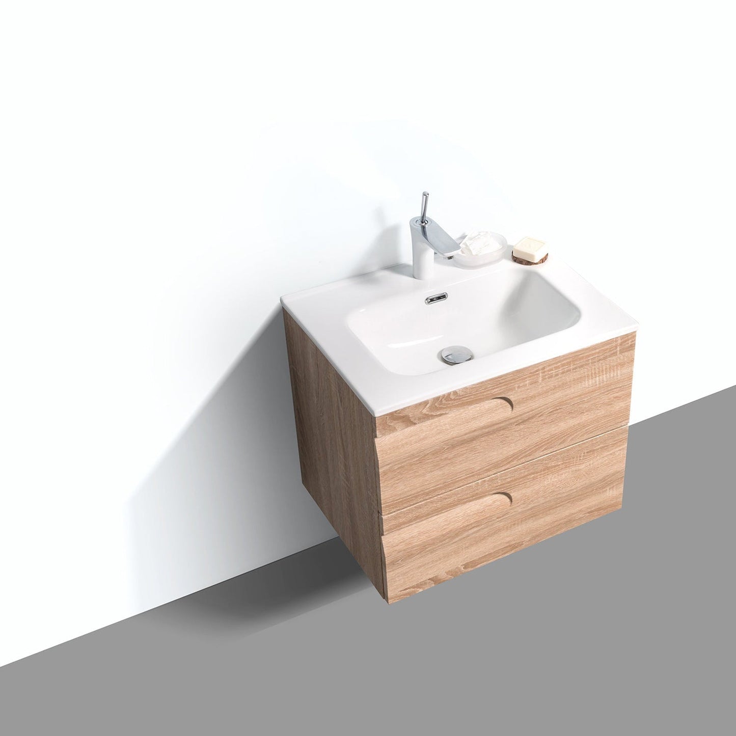 Eviva Joy 24" x 21" Maple Wall-Mounted Bathroom Vanity With White Integrated Sink