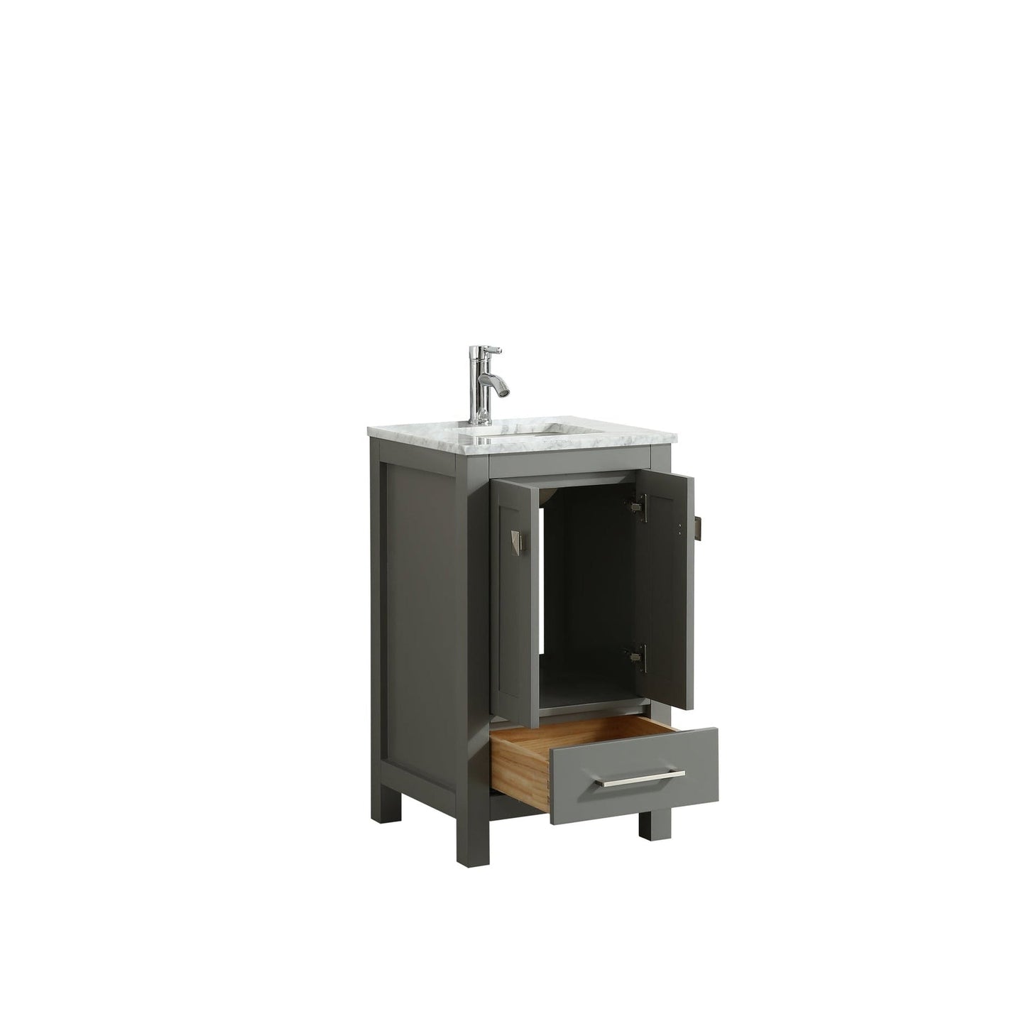 Eviva London 20" x 34" Gray Freestanding Bathroom Vanity With Carrara Marble Countertop and Single Undermount Sink
