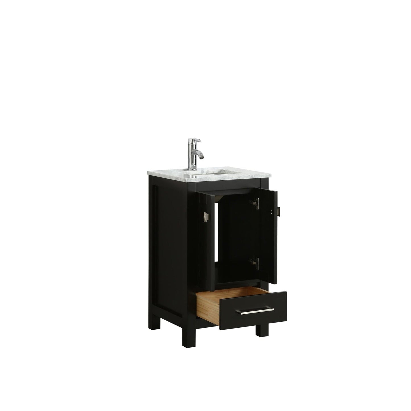Eviva London 24" x 34" Espresso Freestanding Bathroom Vanity With Carrara Marble Countertop and Single Undermount Sink