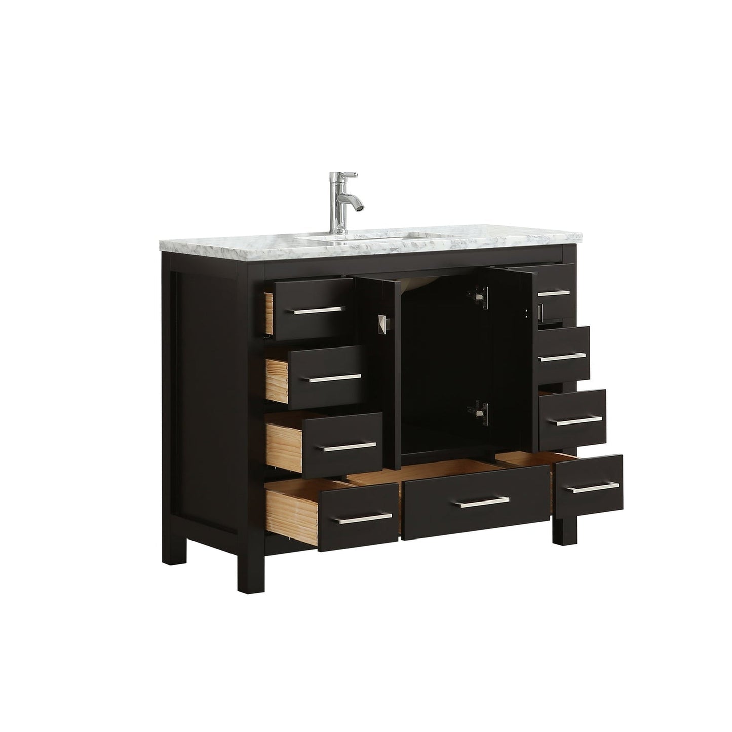 Eviva London 42" x 34" Espresso Freestanding Bathroom Vanity With Carrara Marble Countertop and Single Undermount Sink