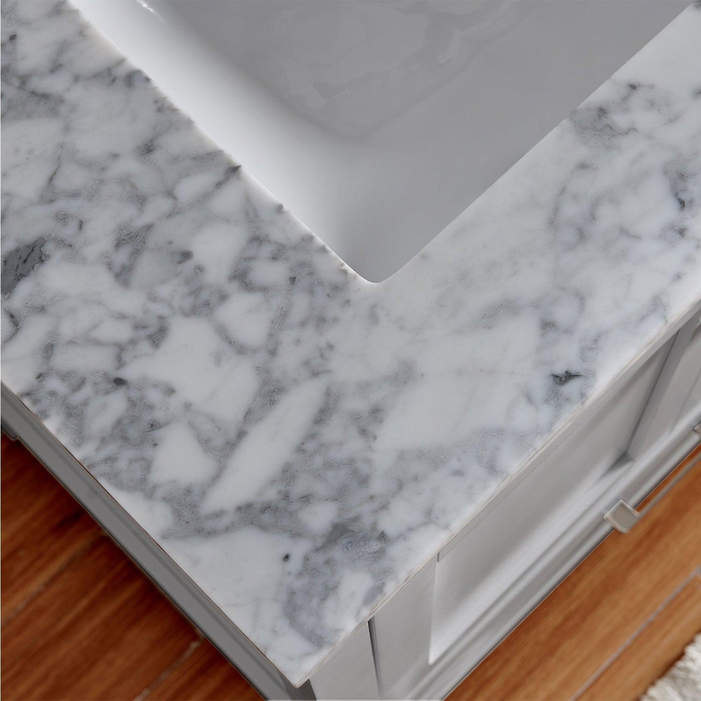 Eviva London 60" x 34" Gray Freestanding Bathroom Vanity With Carrara Marble Countertop and Double Undermount Sink