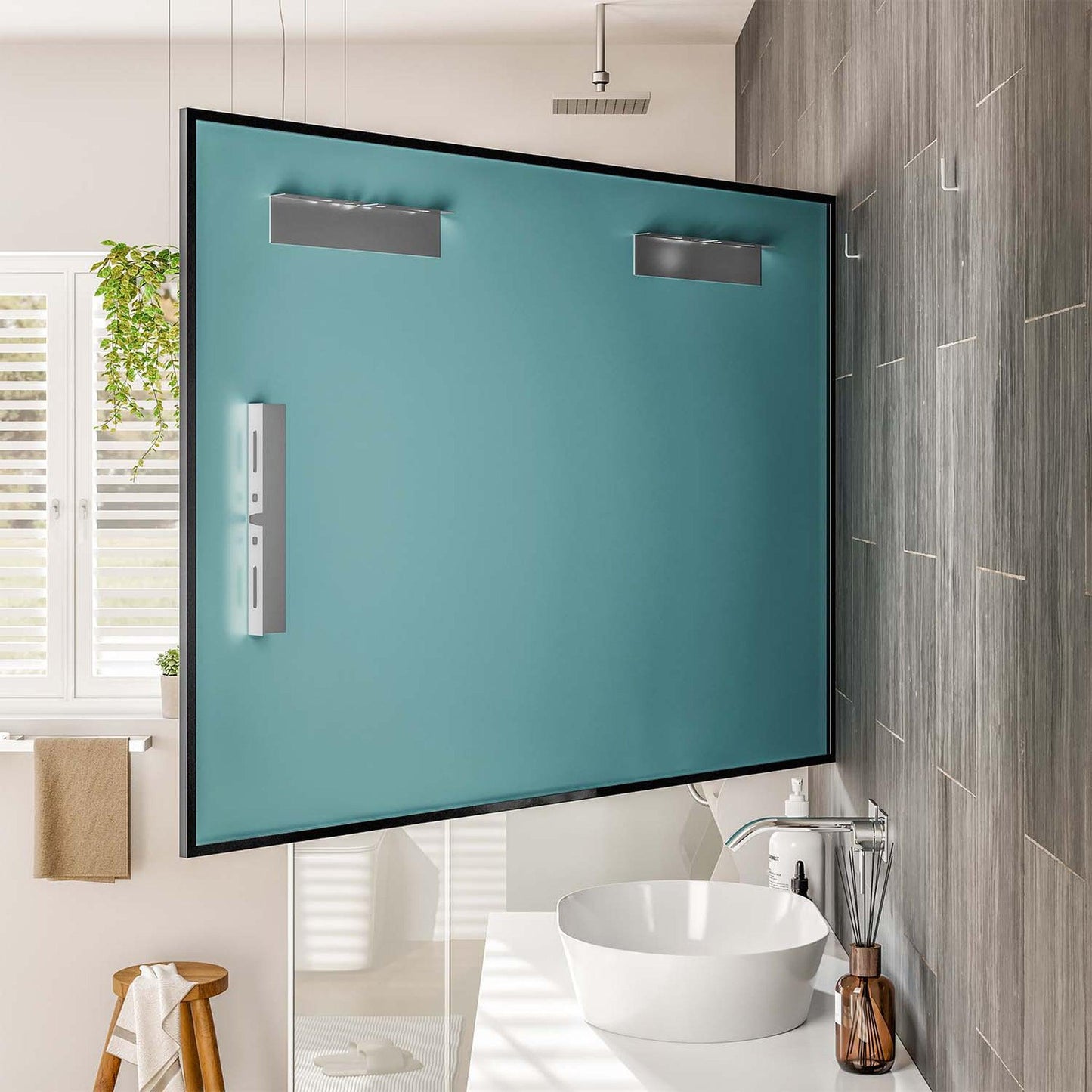 Eviva Modern 42" x 30" Black Framed Bathroom Wall-Mounted Mirror