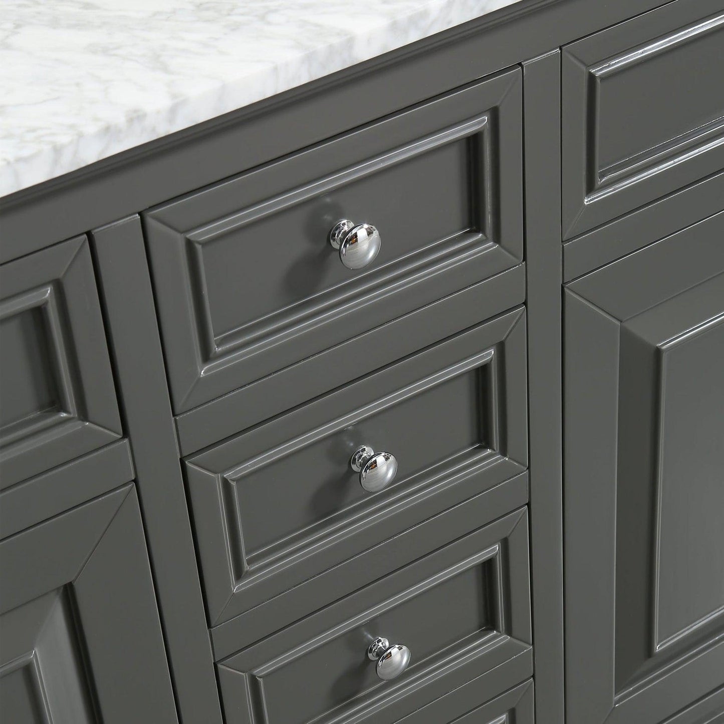 Eviva Monroe 60" x 34" Gray Bathroom Vanity With White Carrara Marble Countertop and Double Undermount Sink
