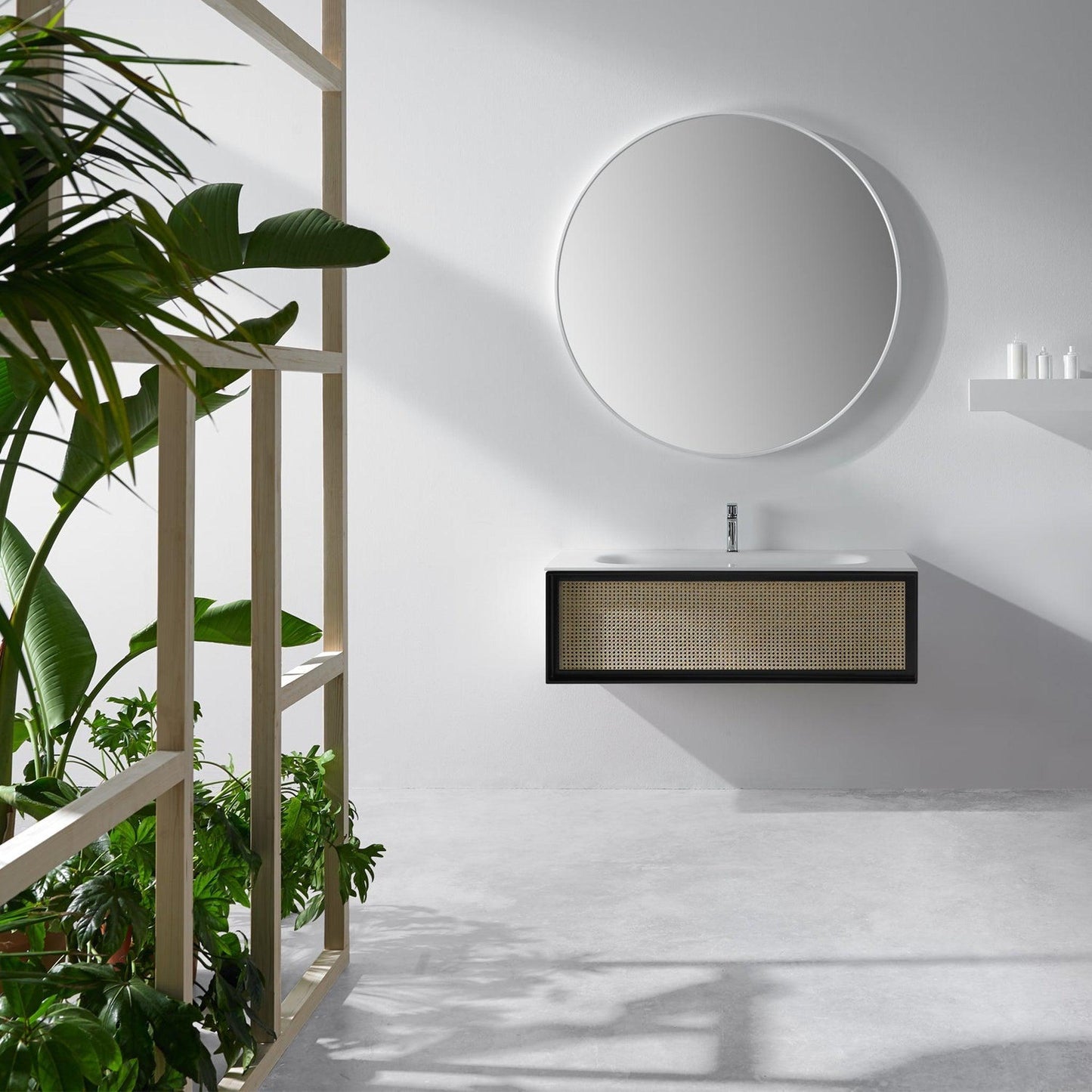 Eviva Nets 32" x 21" Natural Oak and Black Wall-Mounted Modern Bathroom Vanity With White Integrated Sink