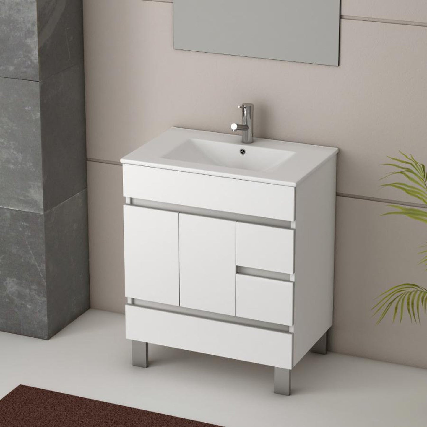 Eviva Piscis 32" x 34" White Freestanding Bathroom Vanity With White Porcelain Integrated Sink