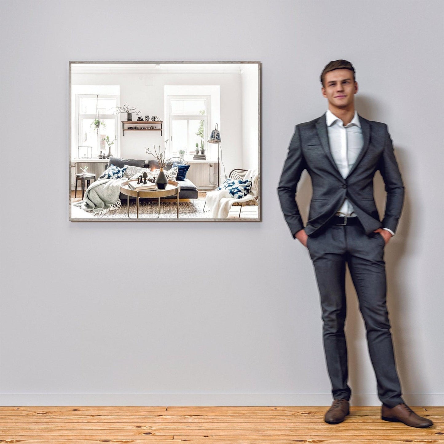 Eviva Sax 42" x 30" Polished Chrome Framed Bathroom Wall-Mounted Mirror