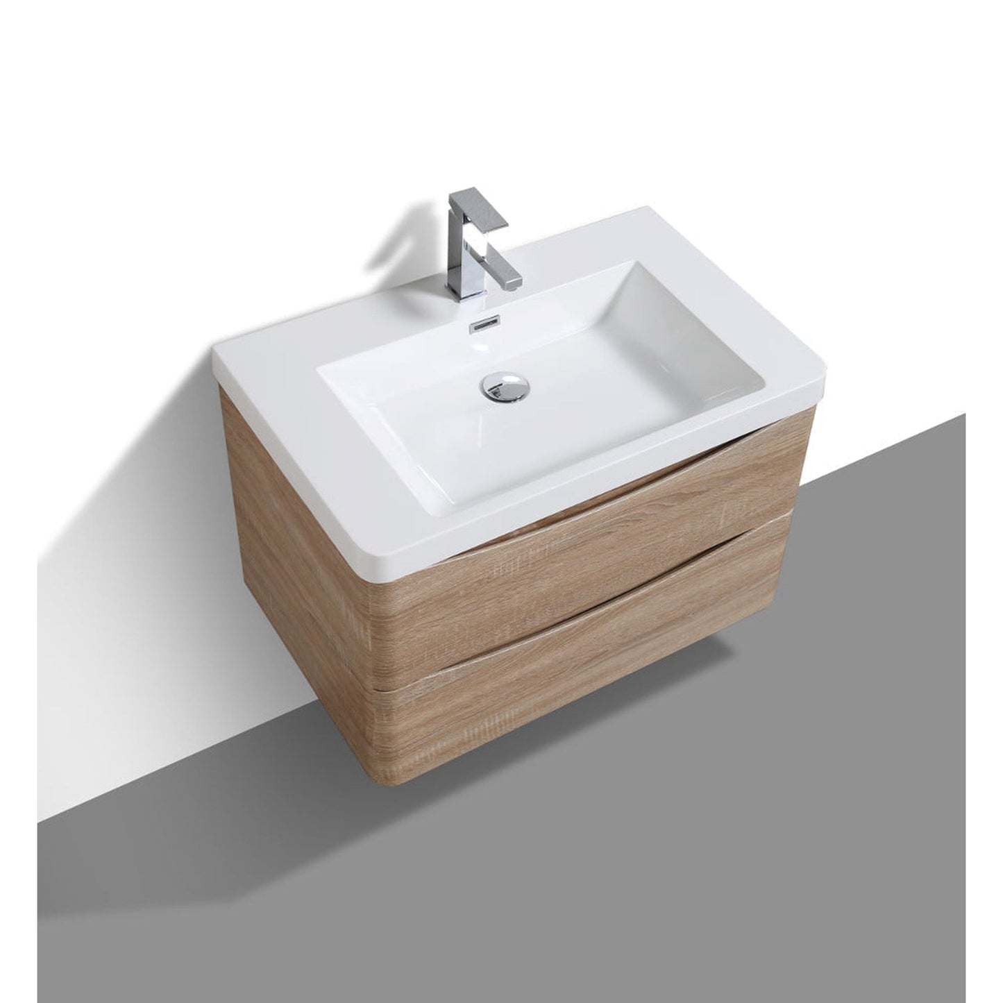 Eviva Smile 30" x 20" White Oak Wall-Mounted Bathroom Vanity With White Single Integrated Sink