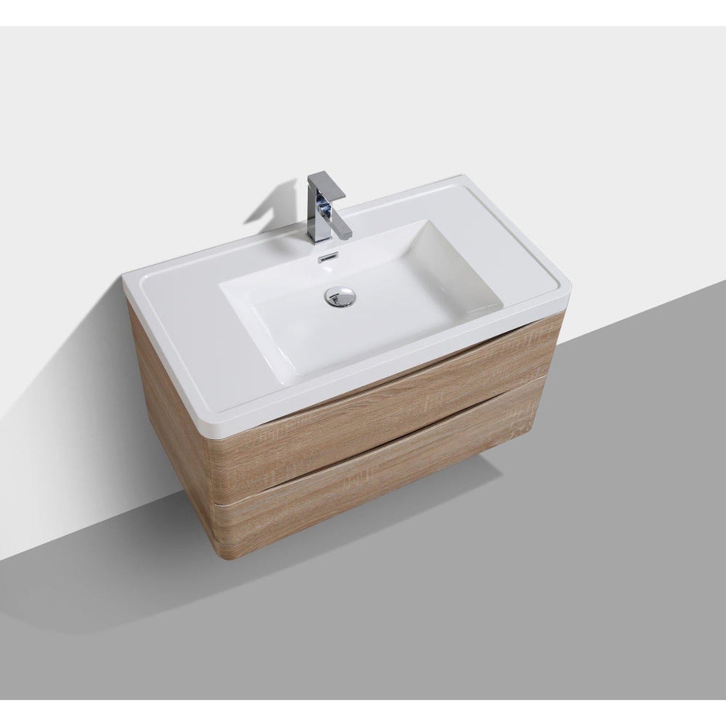 Eviva Smile 36" x 22" White Oak Wall-Mounted Bathroom Vanity With White Single Integrated Sink