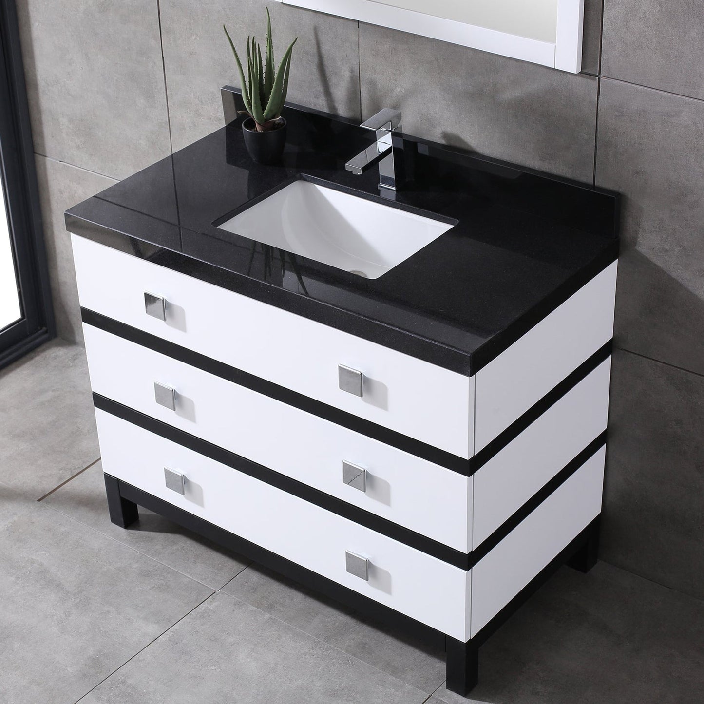 Eviva Sydney 42" x 32" Black and White Freestanding Bathroom Vanity With White Solid Quartz Countertop