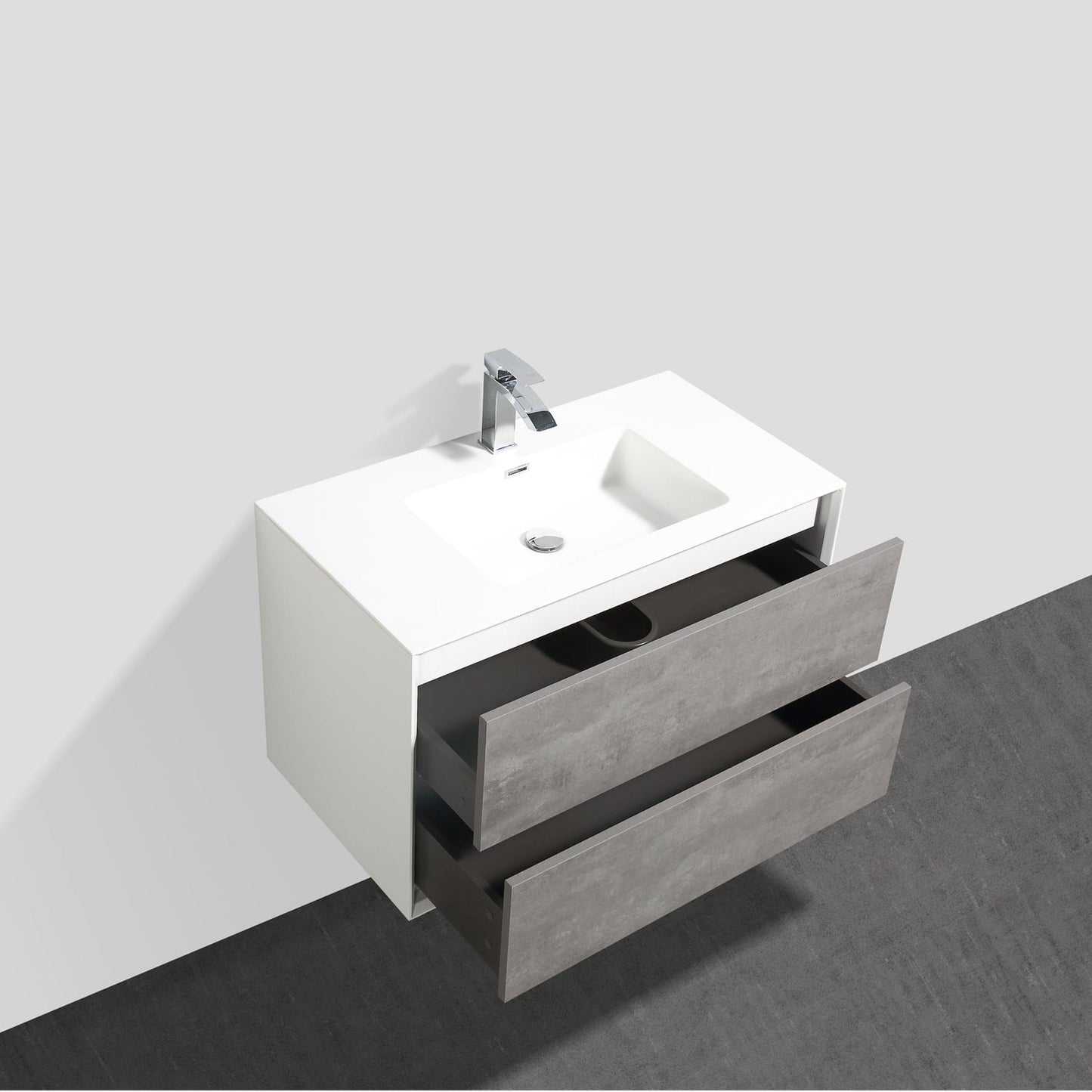 Eviva Vienna 36" x 22" Concrete Gray Wall-Mounted Bathroom Vanity With White Single Integrated Sink