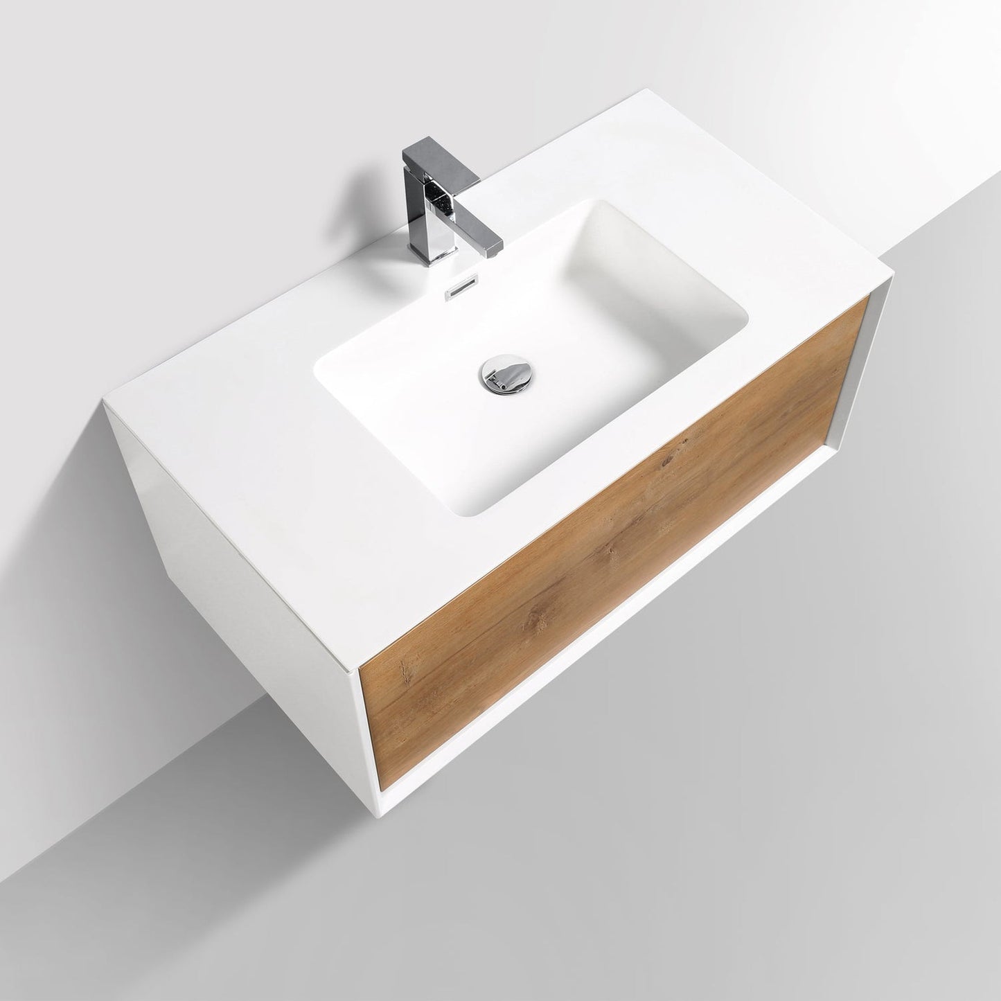 Eviva Vienna 36" x 22" Oak White Wall-Mounted Bathroom Vanity With White Single Integrated Sink