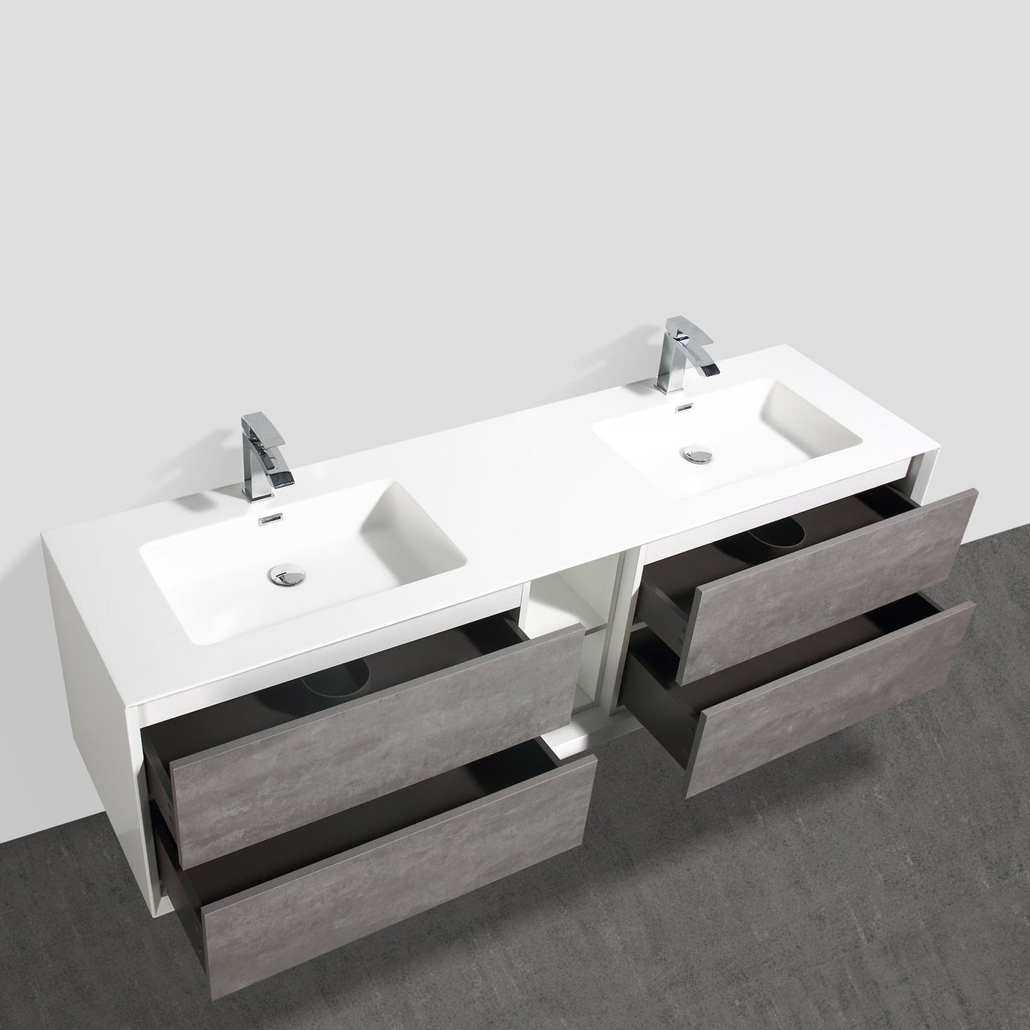 Eviva Vienna 75" x 22" Cement Gray Wall-Mounted Bathroom Vanity With White Double Integrated Sink