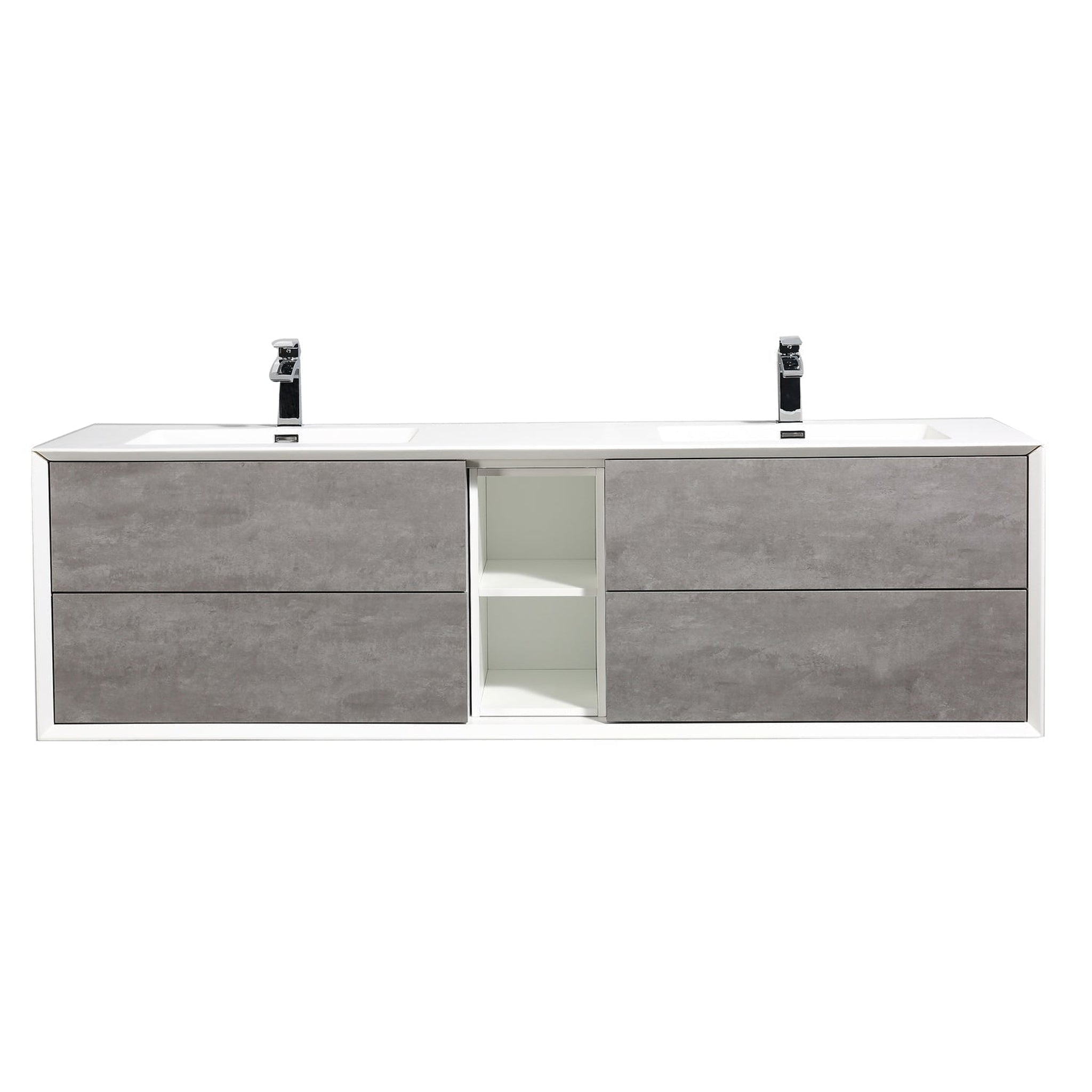 Eviva Vienna 75 Wall Mount Double Sink Bathroom Vanity with Black Integrated Acrylic Top, White Oak
