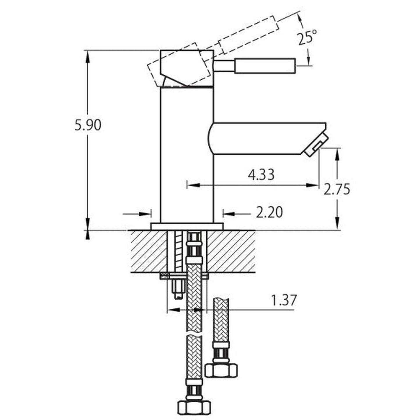 Flusso Faucets Serie 100 6" Single-Hole Satin Brass PVD Deck-Mounted Bathroom Sink Faucet With Pop-Up Drain