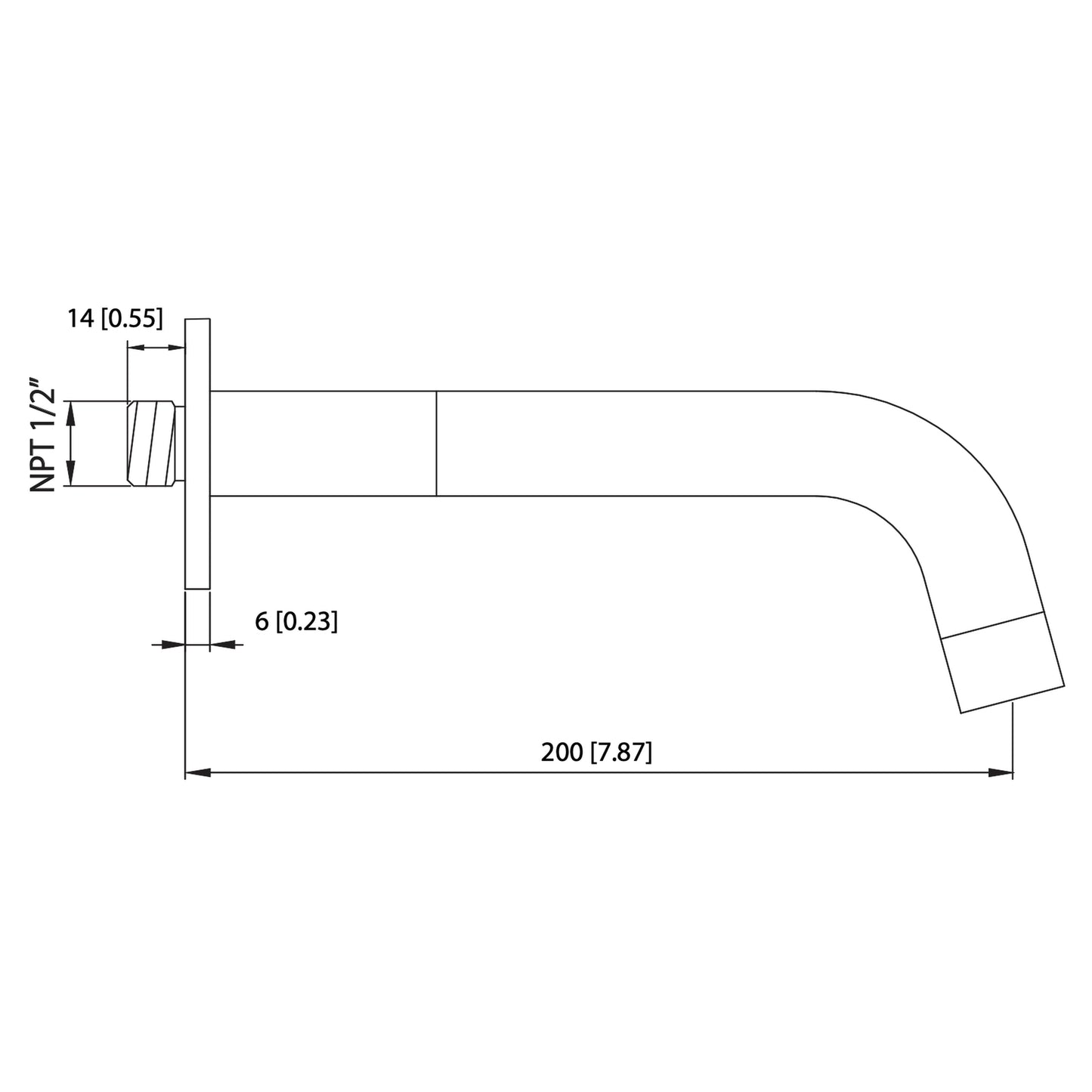 Flusso Faucets Serie 100 8" Single-Hole Chrome Solid Brass Wall-Mounted Non-Diverting Bathtub Spout