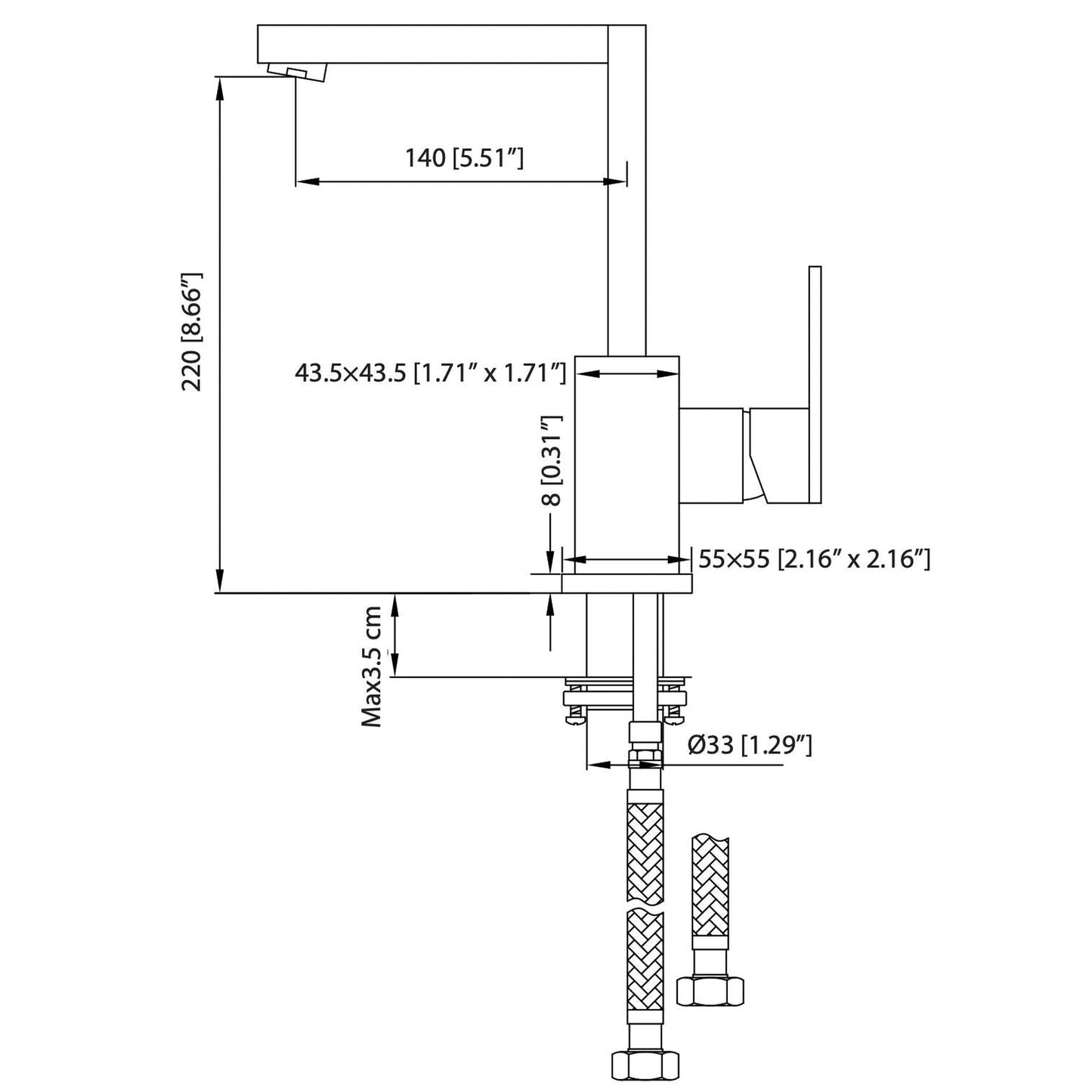 Flusso Faucets Serie 160 9" Single-Hole Chrome Solid Brass Deck-Mounted Bathroom Bar Sink Faucet With Swivel Spout
