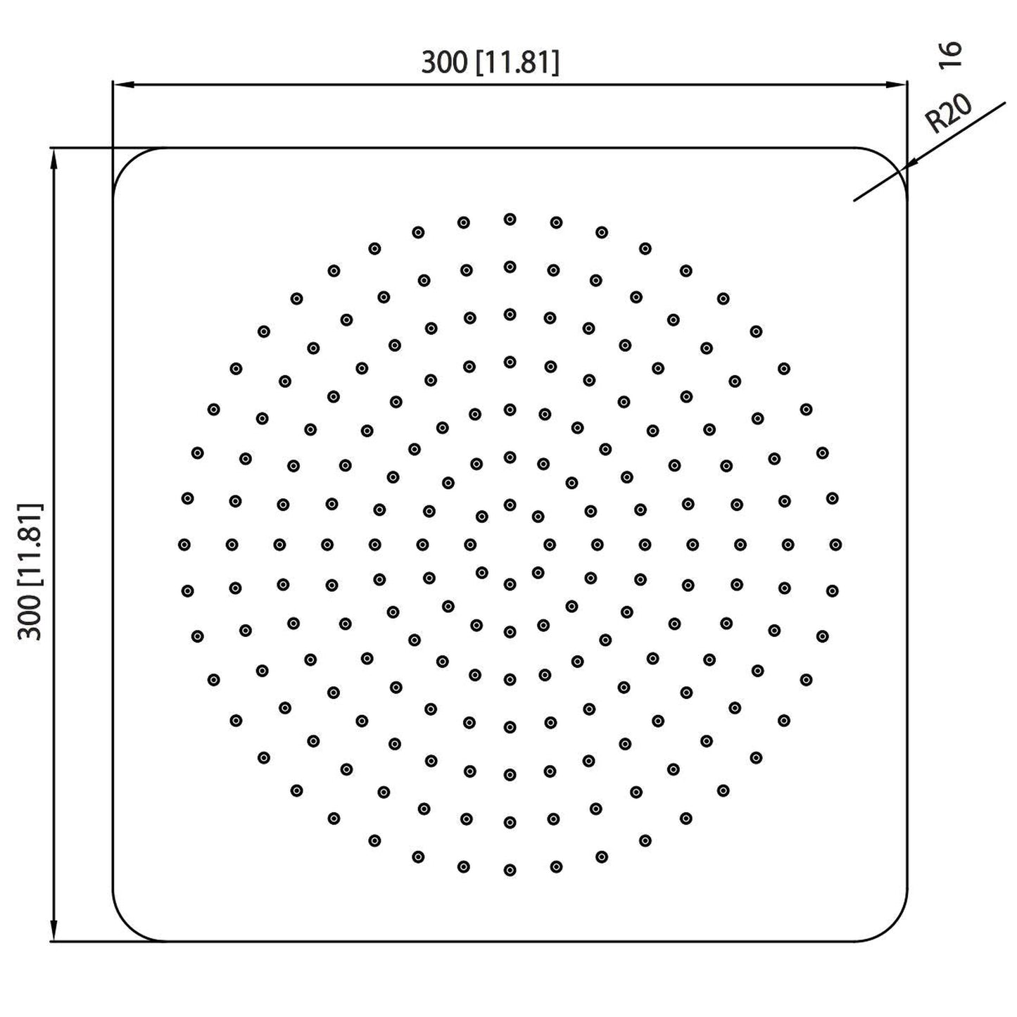 Flusso Faucets Universal Fixtures 12" Single Function Square Curve-Edged Chrome Solid Brass Rain Shower Head