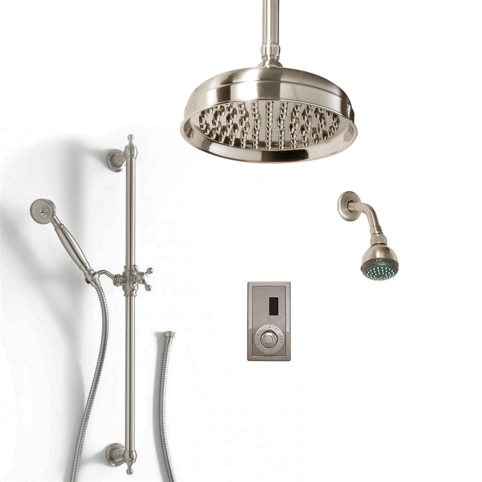 Fontana 10" Brushed Nickel Dual Shower Head Luxury Bathroom Automatic ...