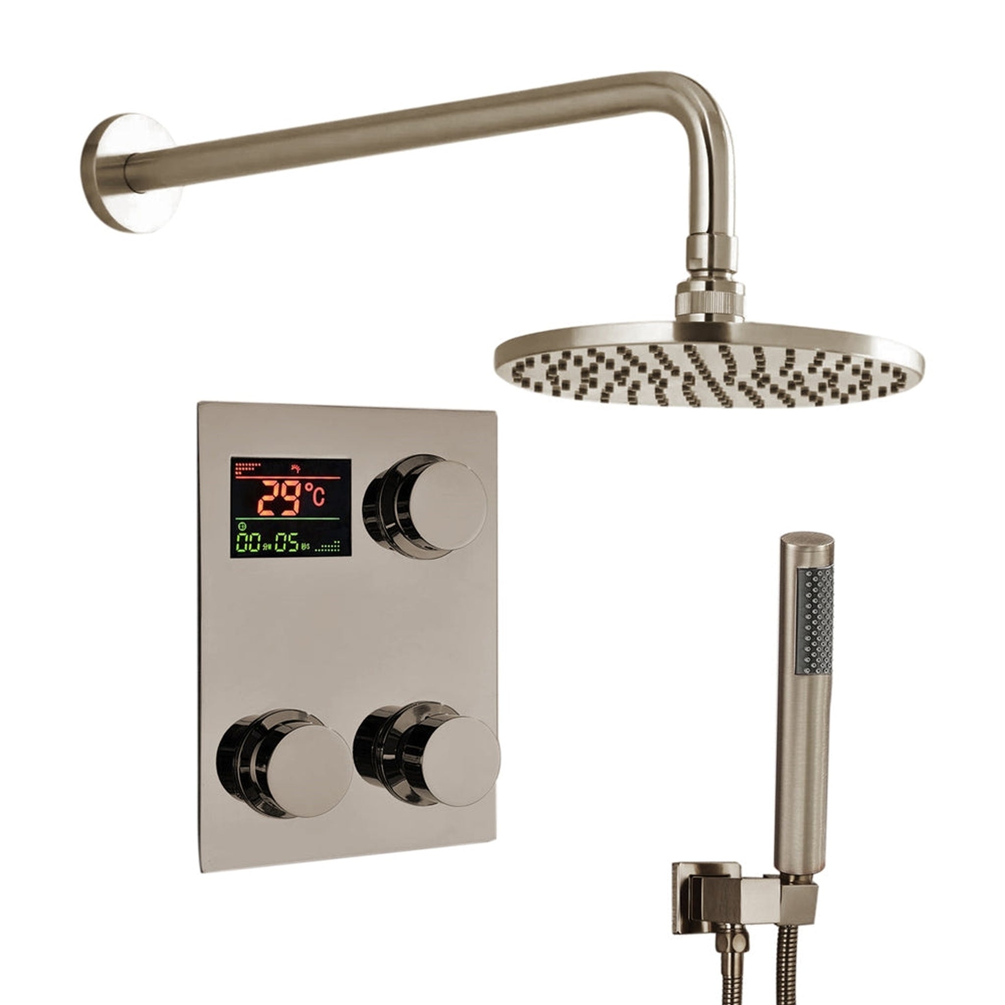 Fontana 12" Brushed Nickel Wall-Mounted Rainfall Digital Mixer Shower ...