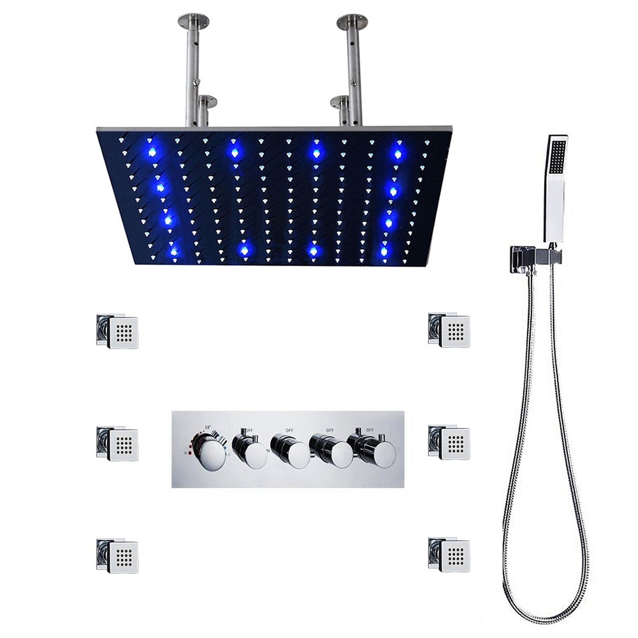 Fontana Deauville Chrome Ceiling Mounted Thermostatic LED Rainfall Sho ...