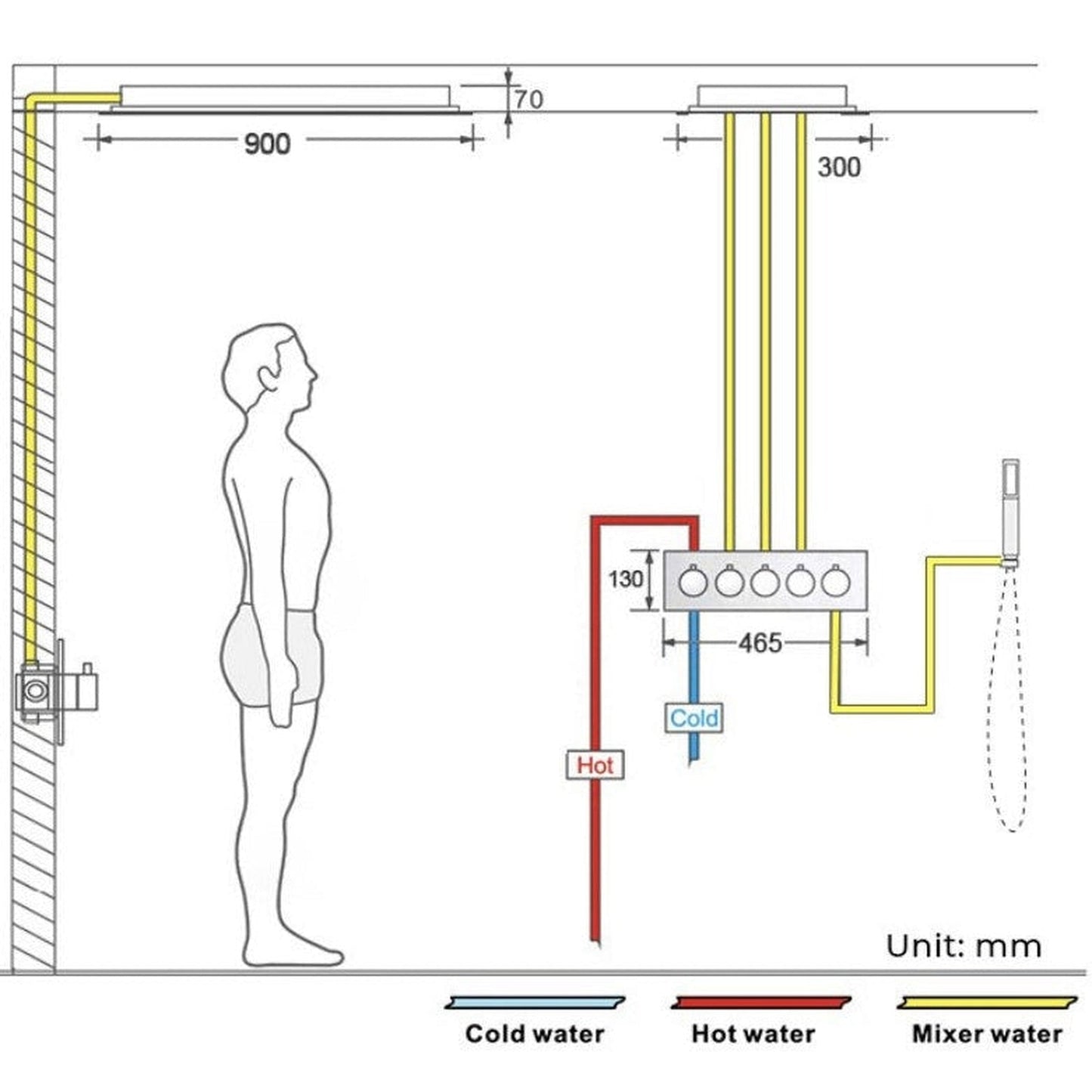 Fontana Genoa Brushed Gold Rectangular Recessed Ceiling Mounted Shower Head Rainfall & Waterfall LED Shower System With Touch Panel Control and Hand Shower