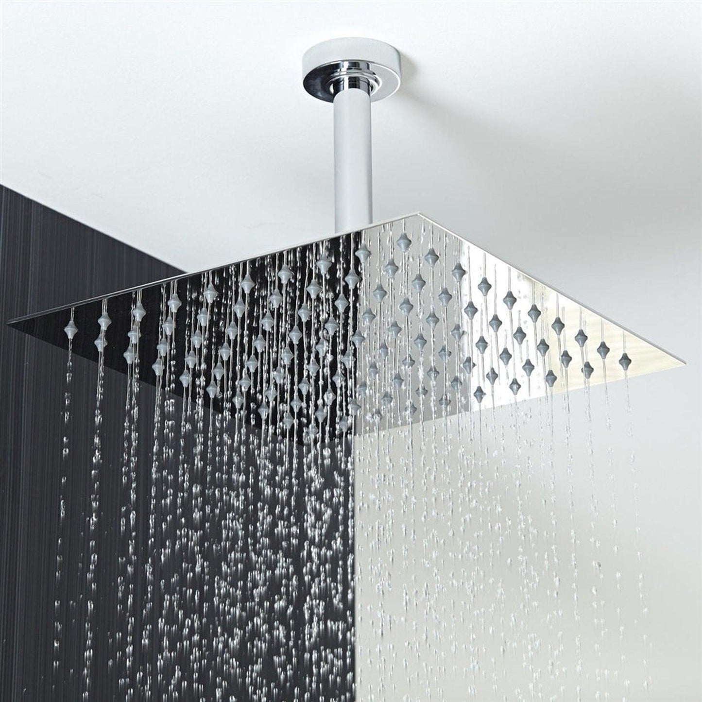 Fontana Liverpool 16" Chrome Square Ceiling Mounted Thermostatic Rainfall Shower System With Hand Shower and Without Water Powered LED Lights
