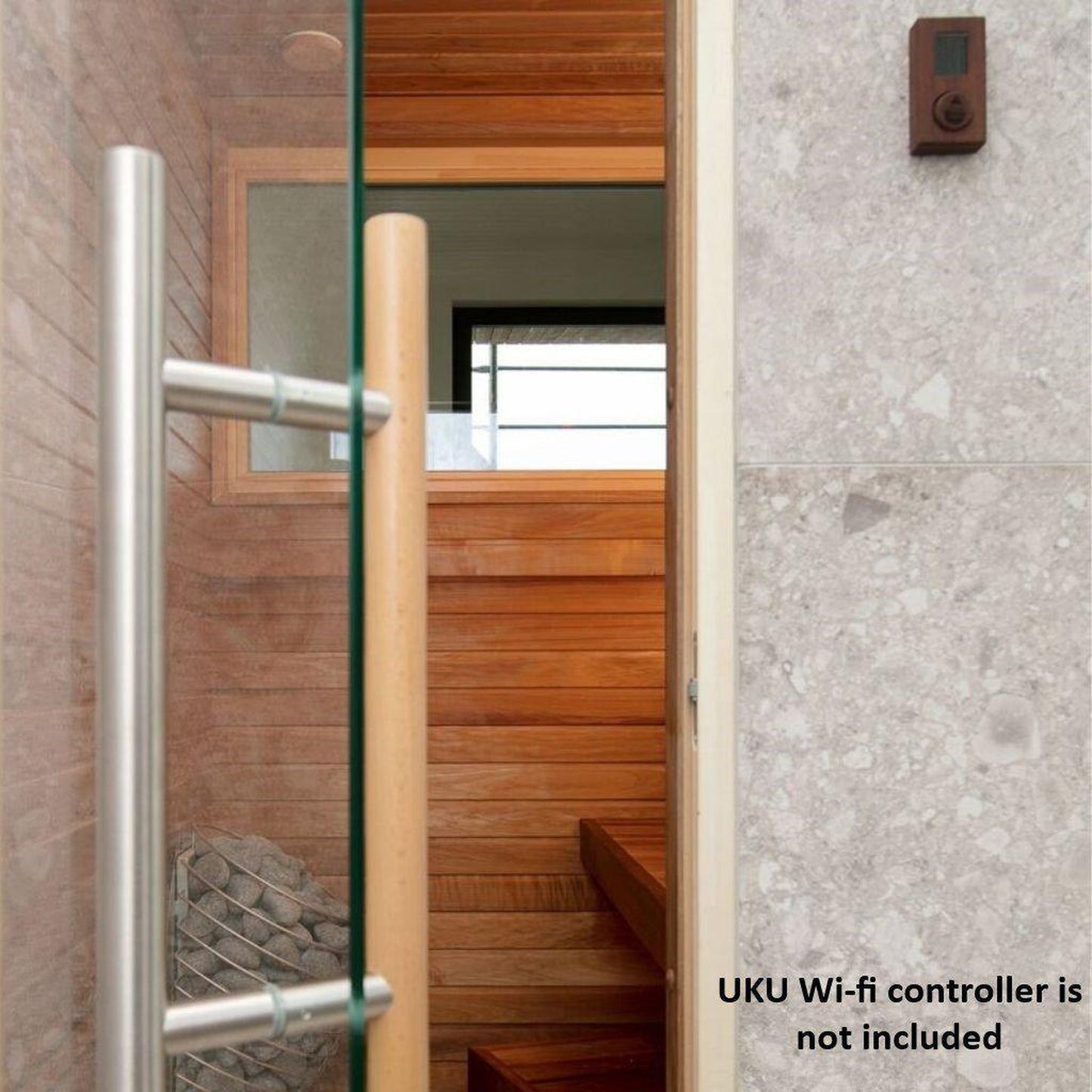 HUUM DROP 15" x 13" x 23" 4.5kW 240V Brushed Stainless Steel Compact Wall-Mounted Hardwired Electric Sauna Heater