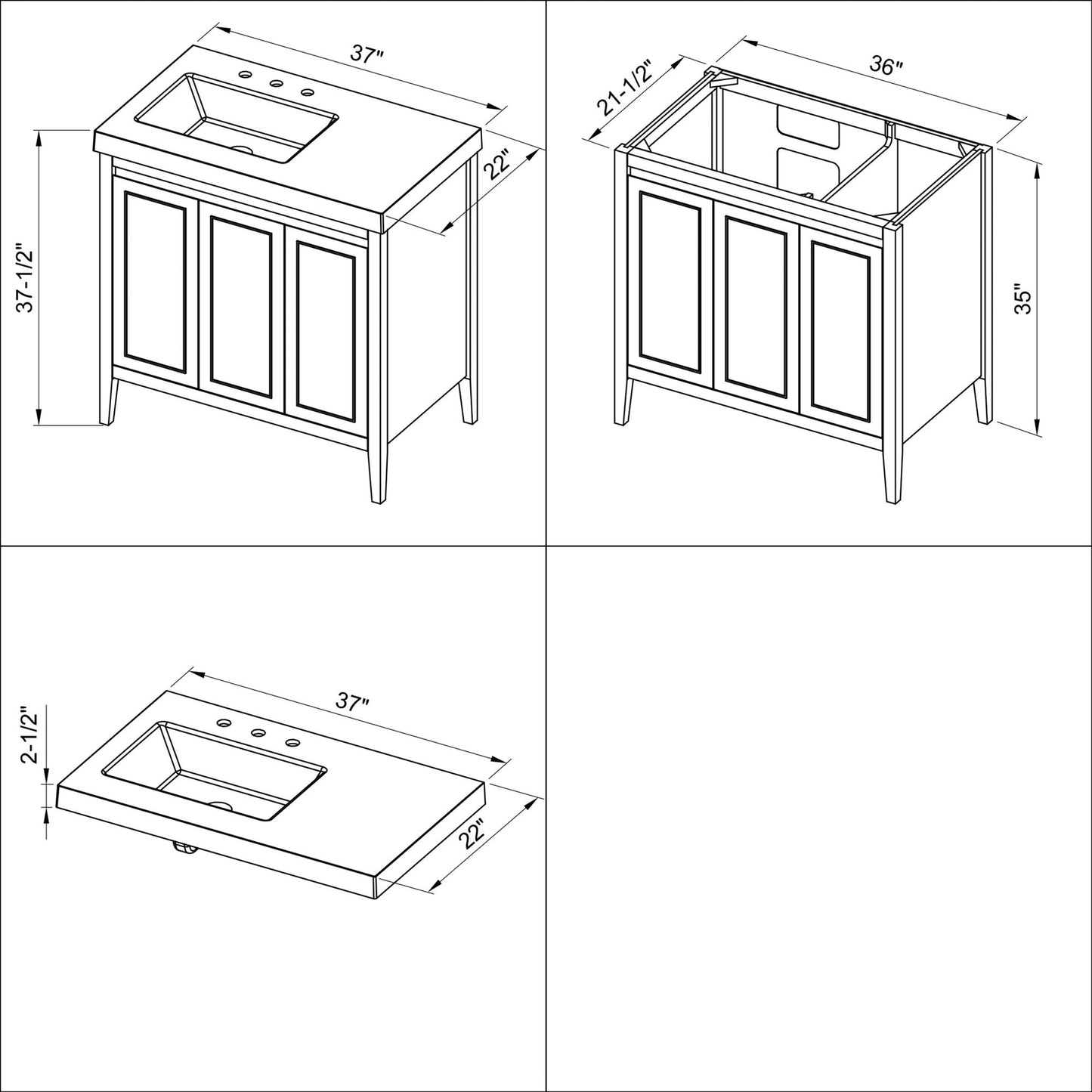 Hardware Resources Jeffrey Alexander Percival 36" Hale Blue Freestanding Vanity With Left Offset, Lavante Cultured Marble Vessel Vanity Top , Backsplash and Rectangle Undermount Sink