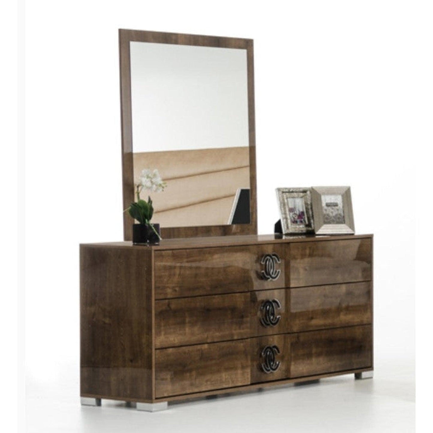 HomeRoots 41" MDF Glass And Veneer Mirror In Brown