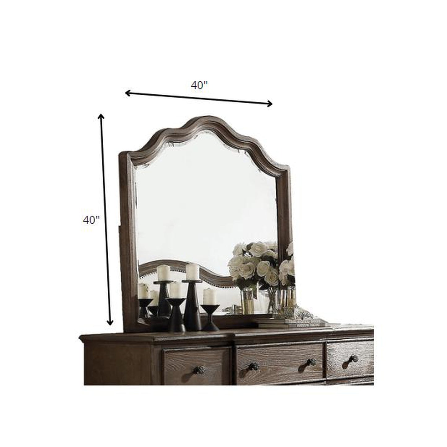 HomeRoots Beveled Wall Mirror In Distressed Grey Finish