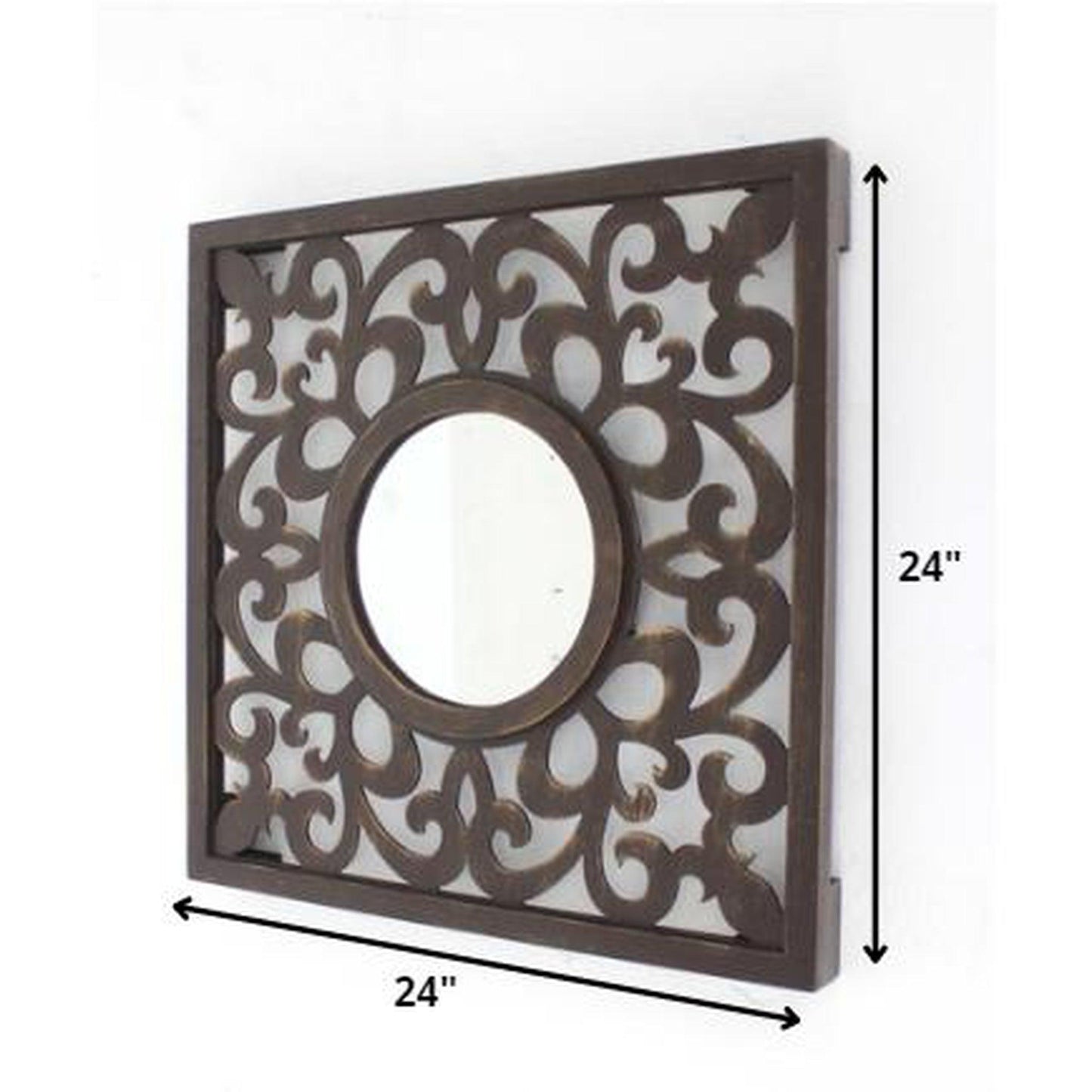 HomeRoots Vintage Wall Mirror In Brown Finish