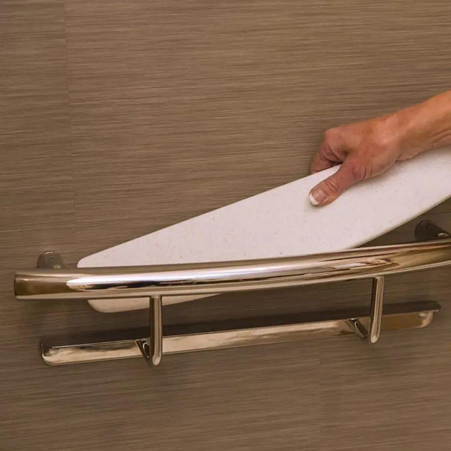 Invisia 20" Polished Chrome Wall-Mounted Shampoo Shelf With Integrated Grab Bar