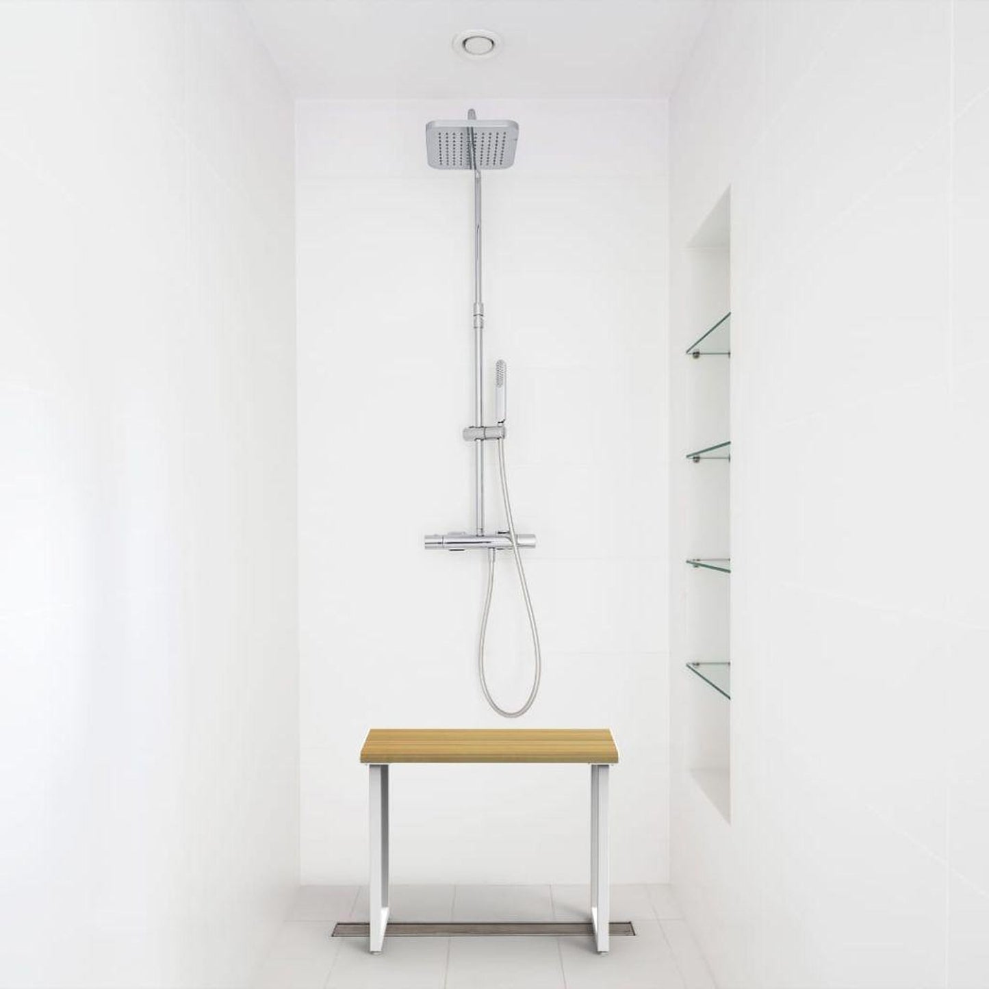 Invisia 24" Rectangle Honey Stained Bamboo Freestanding Shower Bench With Black Frame