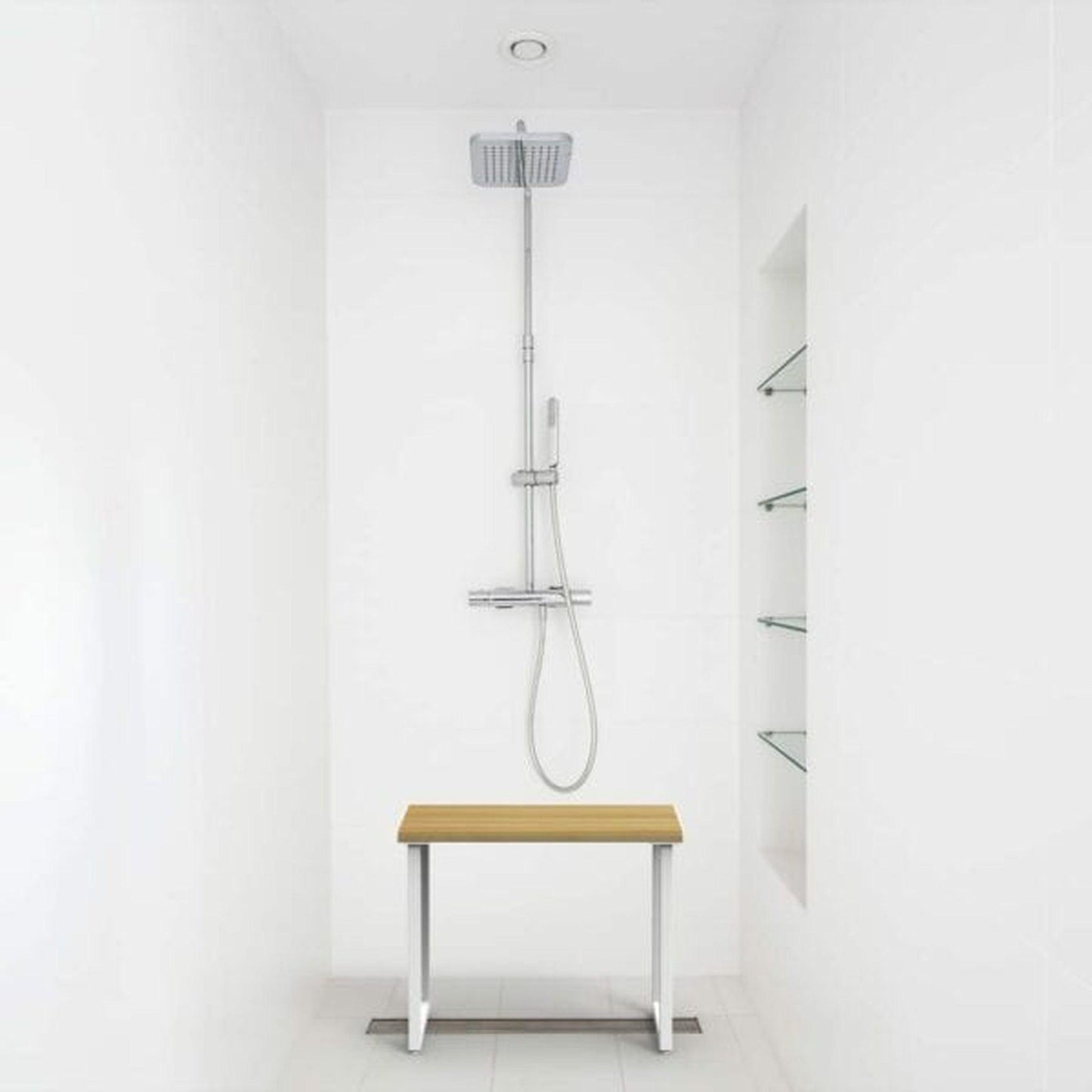 Invisia 24" Rectangle Walnut Stained Bamboo Freestanding Shower Bench With Brushed Nickel Frame