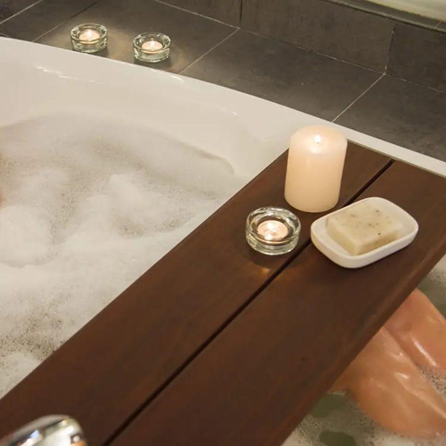 Invisia 30” Rectangle Walnut Stained Bamboo Bath Bench for Bathtub With Brushed Nickel Frame