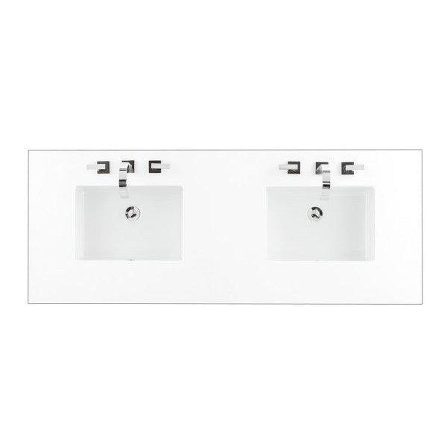 James Martin 60" x 24" Double Classic White Quartz Bathroom Vanity Top With Rectangular Ceramic Sink