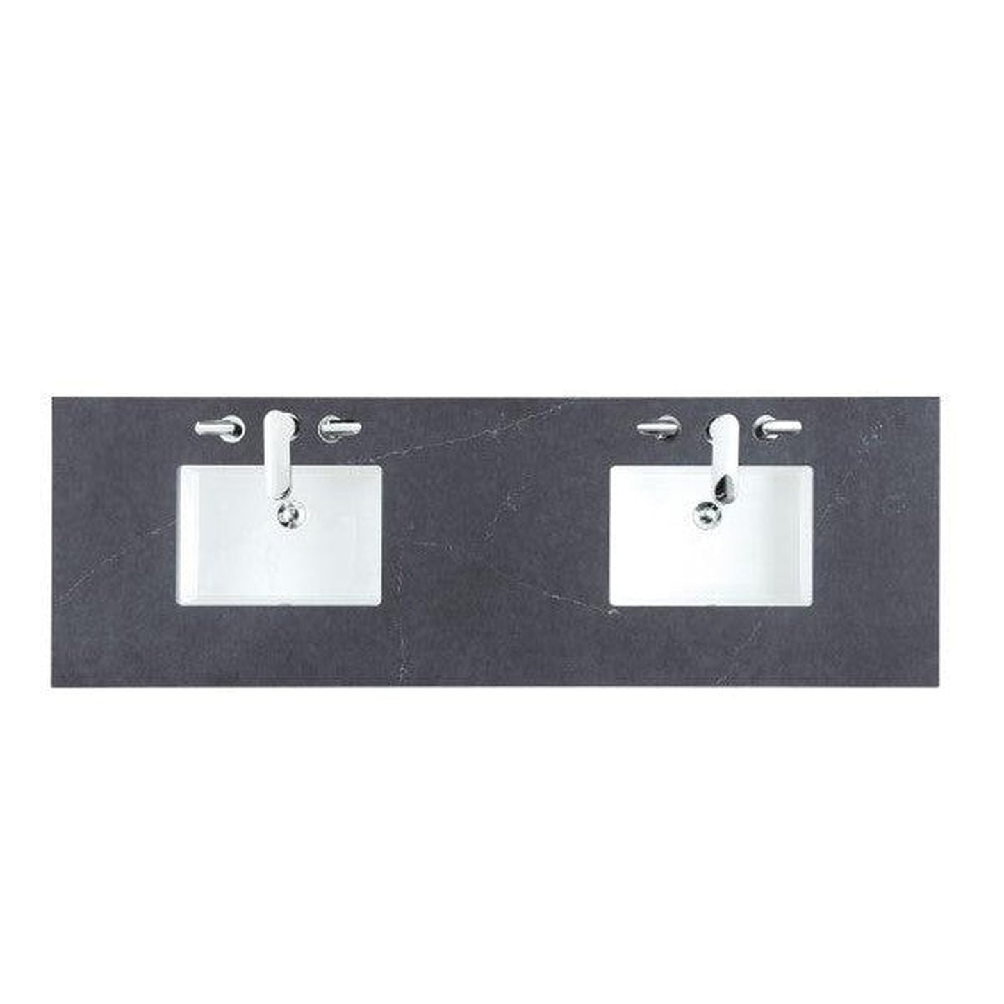 James Martin 72" x 24" Double Charcoal Soapstone Quartz Bathroom Vanity Top With Rectangular Ceramic Sink