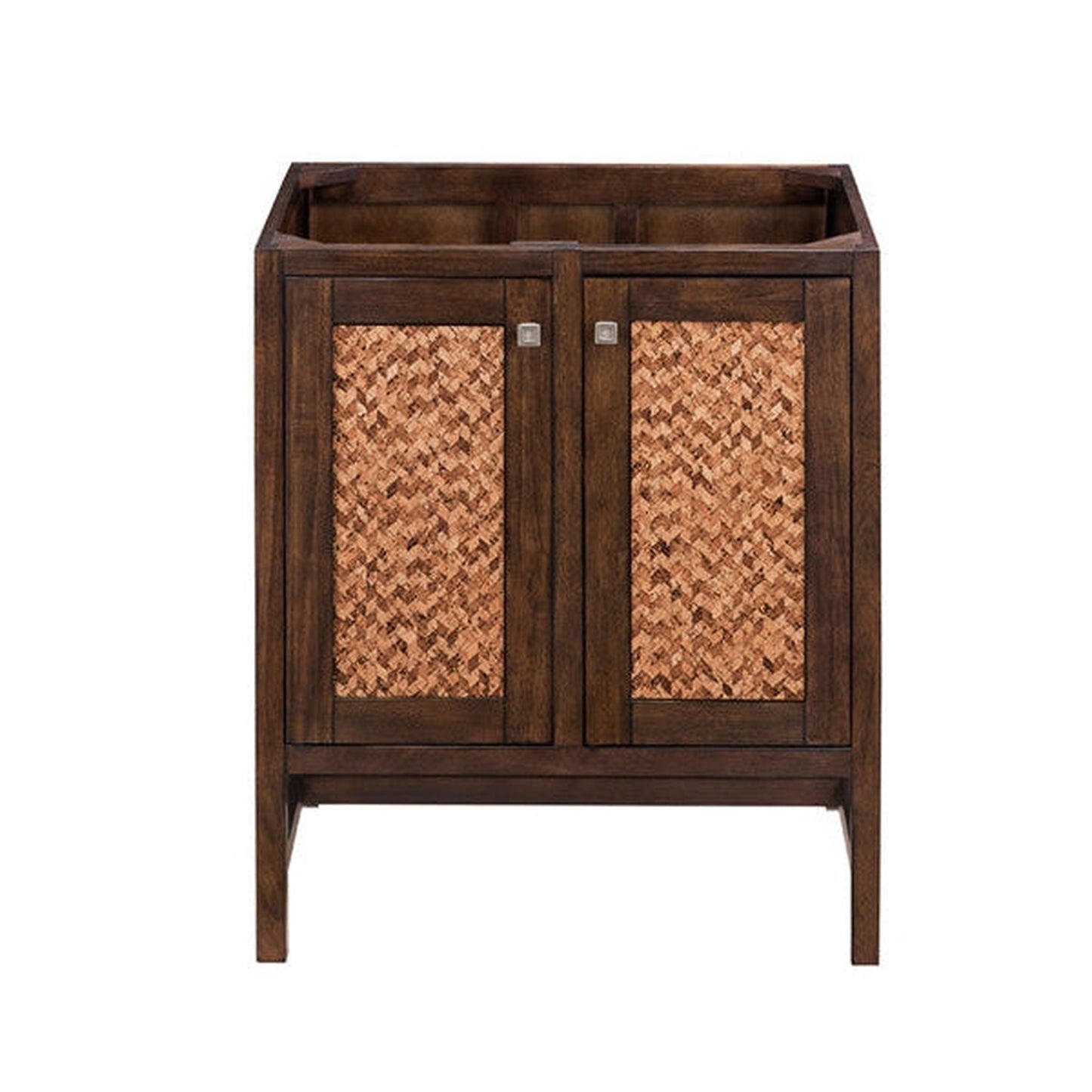 James Martin Addison 30" 2-Door Single Mid Century Acacia Bathroom Vanity With 1" Arctic Fall Solid Surface Top and Rectangular Ceramic Sink