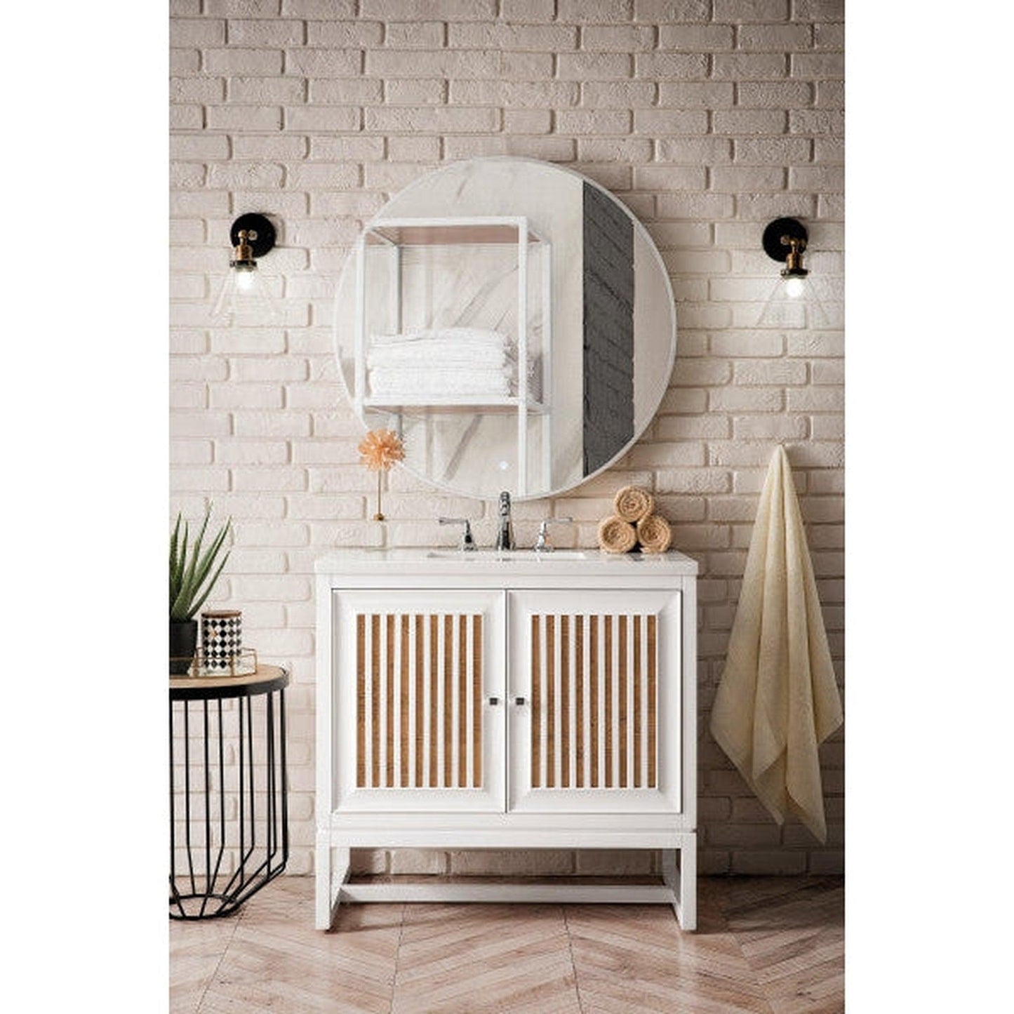 James Martin Athens 36" Single Glossy White Bathroom Vanity With 1" Classic White Quartz Top and Rectangular Ceramic Sink