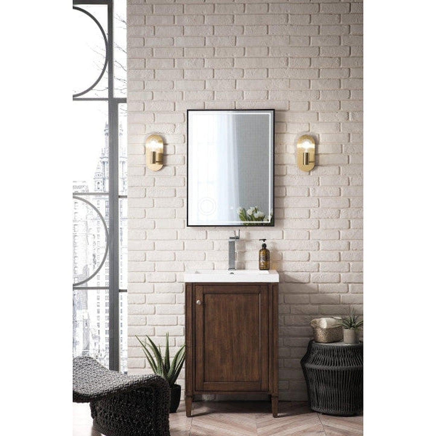 James Martin Britannia 24" Single Mid Century Acacia Cabinet With 2" Glossy White Composite Countertop