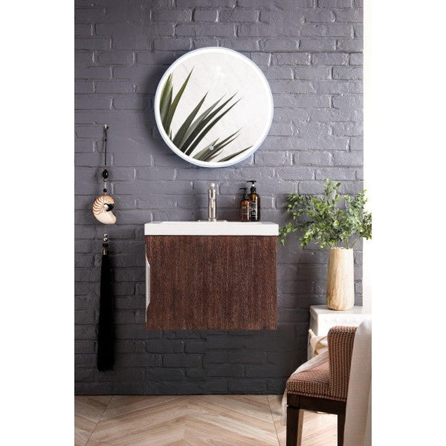 James Martin Columbia 24" Single Coffee Oak Bathroom Vanity With 2" Glossy White Composite Countertop