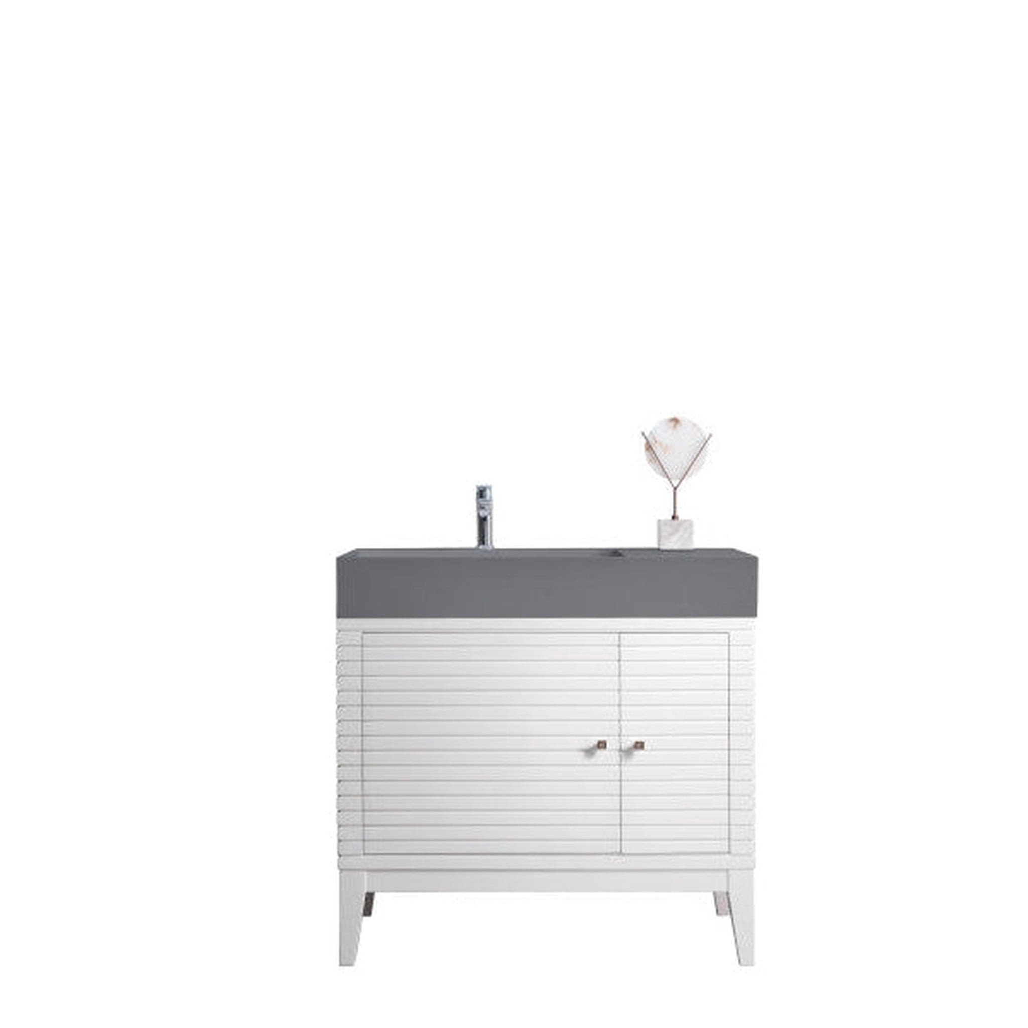 James Martin Linear 36" Single Glossy White Bathroom Vanity With 6" Gl ...
