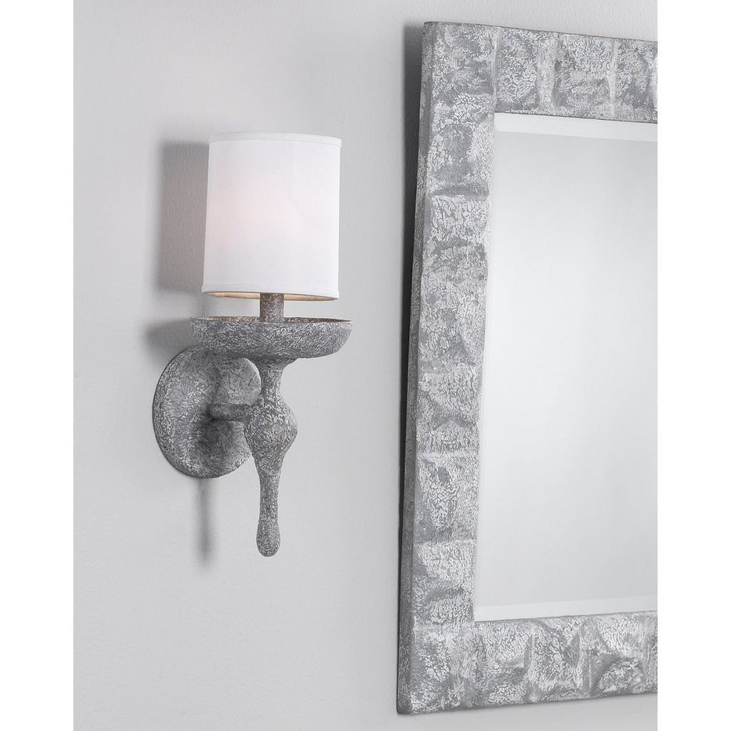 Jamie Young Concord 6" x 16" 1-Light Gray Plaster Wall Sconce With White Linen Tapered Shade