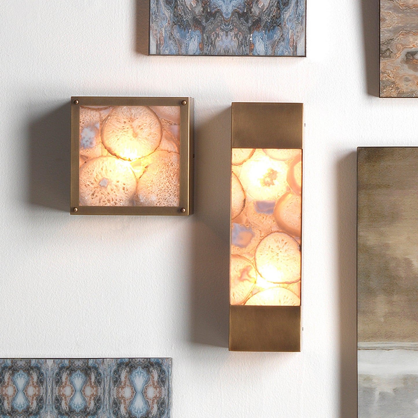 Jamie Young Leopold 6" x 19" 2-Light Rectangular Agate Resin and Antique Brass Wall Sconce