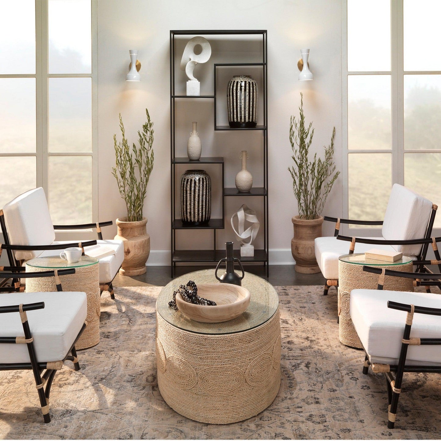 Jamie Young Pisa 6" x 11" 2-Light White and Antique Brass Metal Wall Sconce With Hourglass-Shaped Swivel Hood