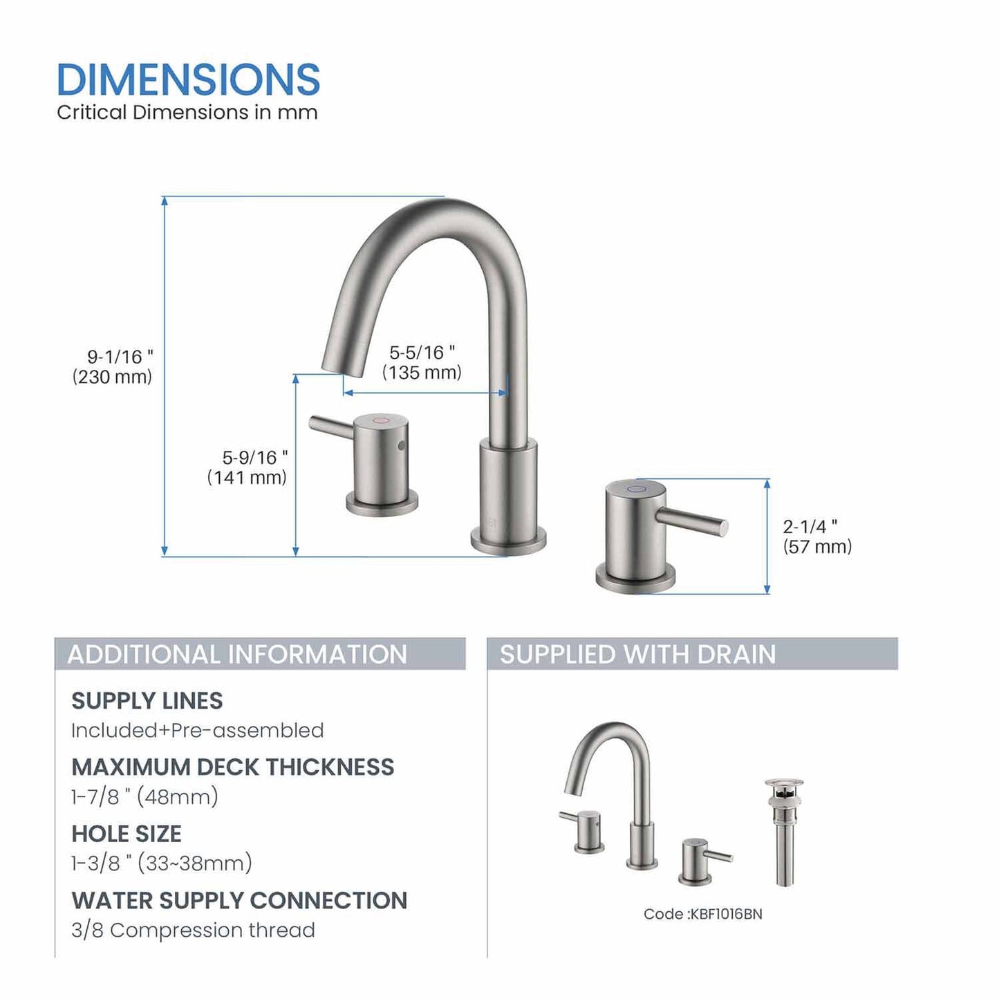 KIBI Circular 8" Widespread 2-Handle Brushed Nickel Solid Brass Bathroom Sink Faucet With Pop-Up Drain
