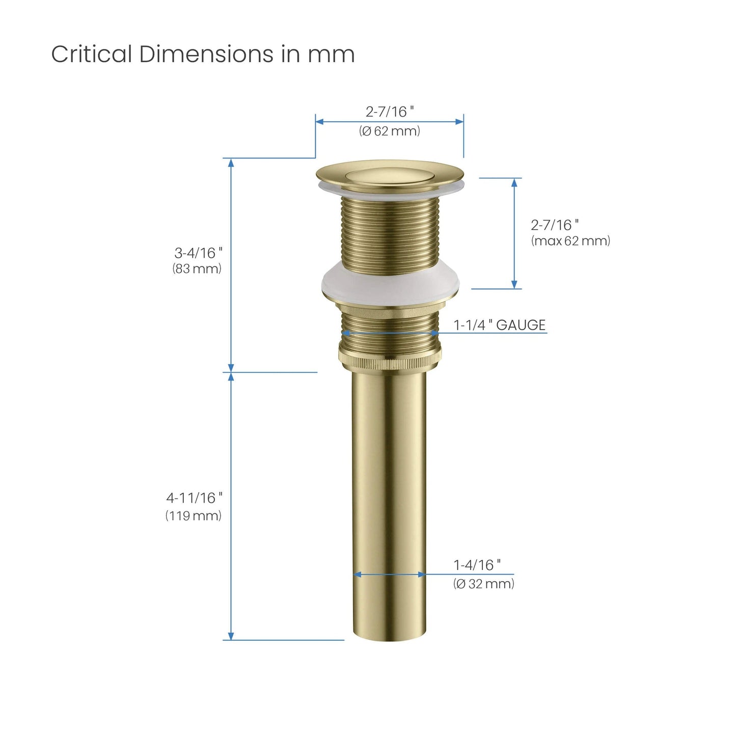 KIBI Waterfall Single Handle Brushed Gold Solid Brass Bathroom Vanity Vessel Sink Faucet With Pop-Up Drain Stopper Small Cover Without Overflow