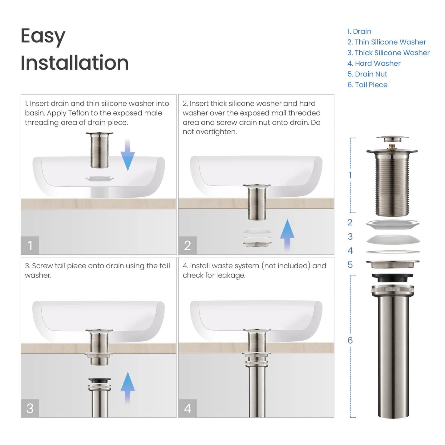 KIBI Waterfall Single Handle Brushed Nickel Solid Brass Bathroom Vanity Vessel Sink Faucet With Pop-Up Drain Stopper Small Cover Without Overflow